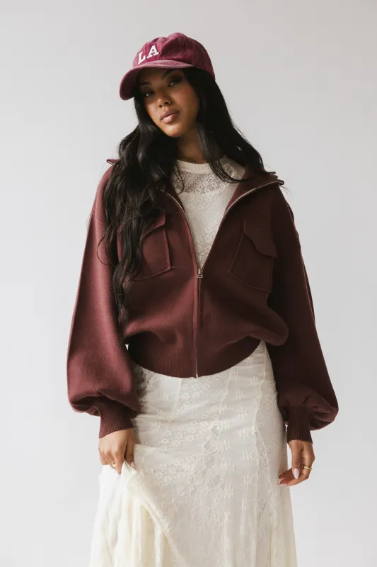 Markus Knit Bomber Jacket in Marsala sold by bohme