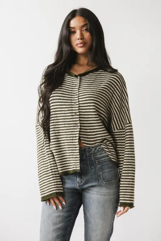 Lola Striped Sweater in Olive sold by bohme