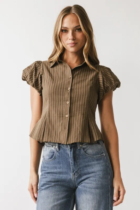 Lizette Pleated Blouse in Brown sold by bohme