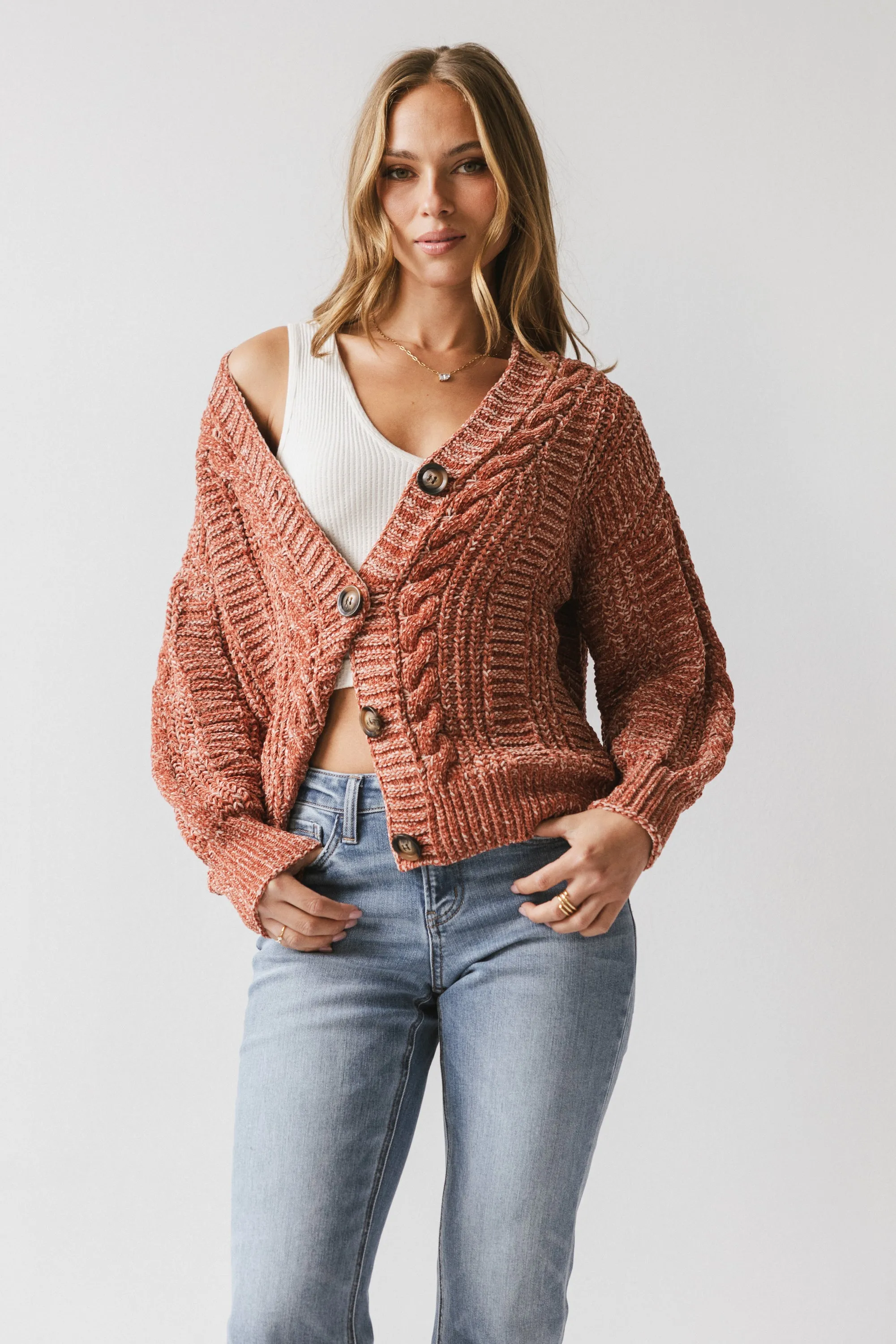 Brett Oversized Cardigan in Brick sold by bohme