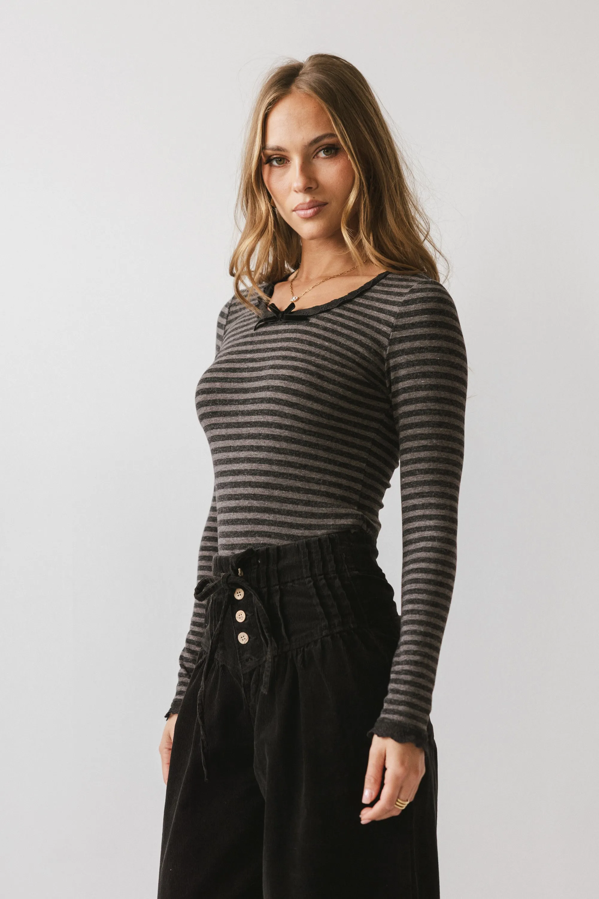 Kiya Striped Top in Charcoal sold by bohme product image thumbnail 4
