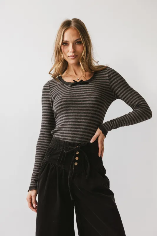 Kiya Striped Top in Charcoal sold by bohme