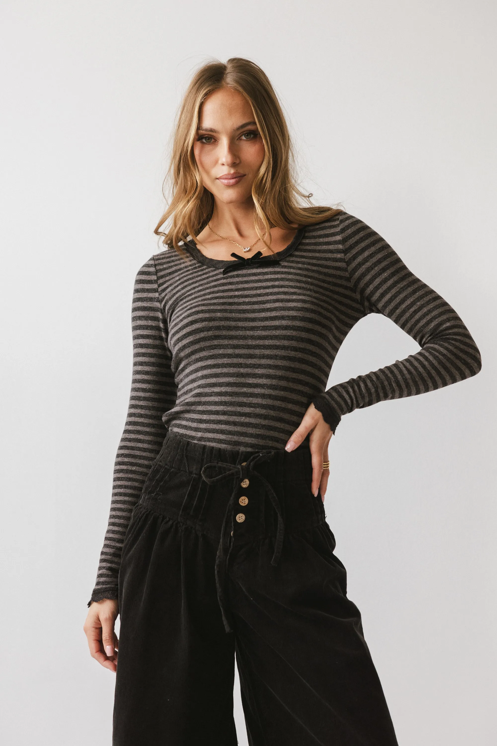 Kiya Striped Top in Charcoal sold by bohme