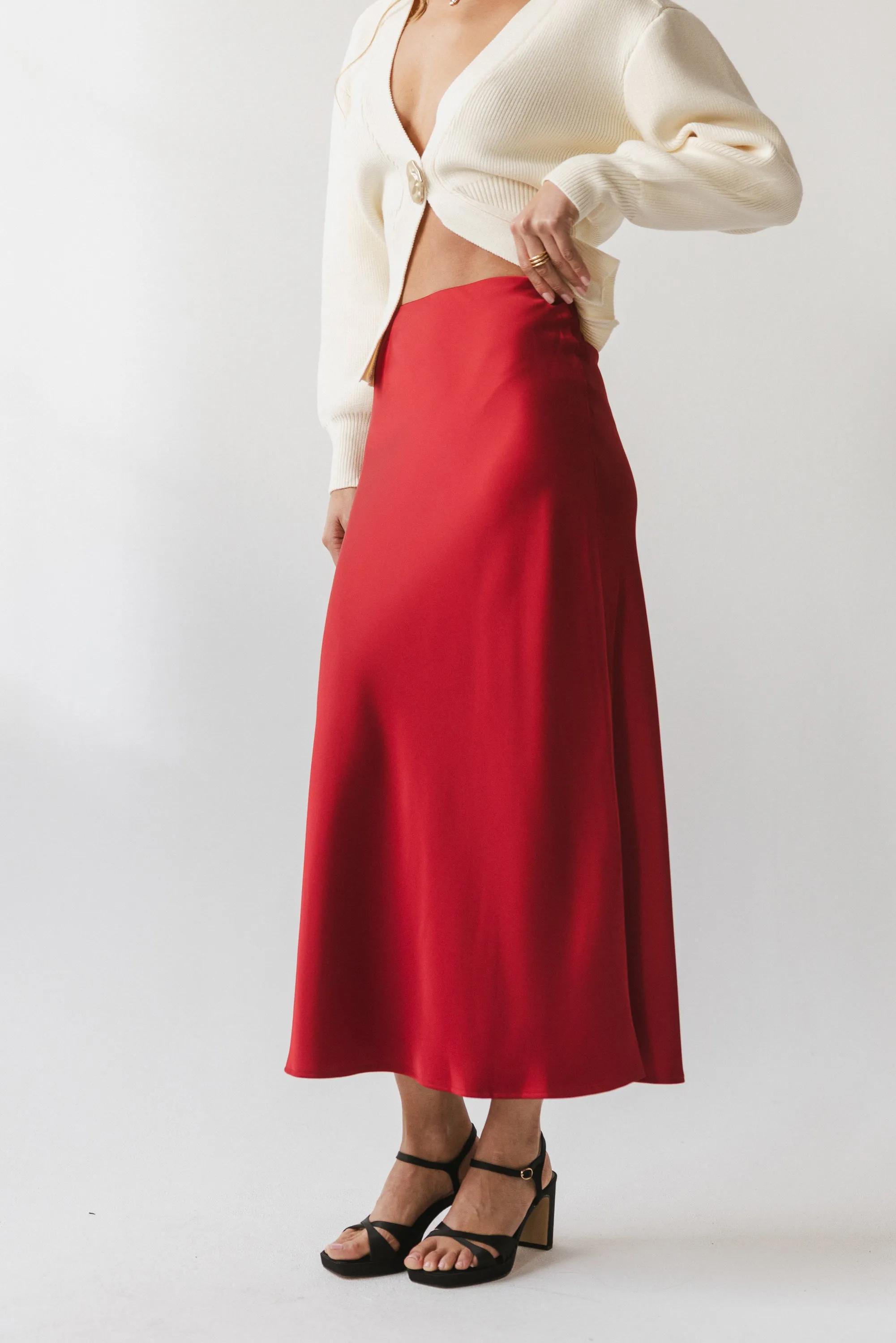Tory Satin Maxi Skirt in Red-Brown sold by bohme product image thumbnail 4