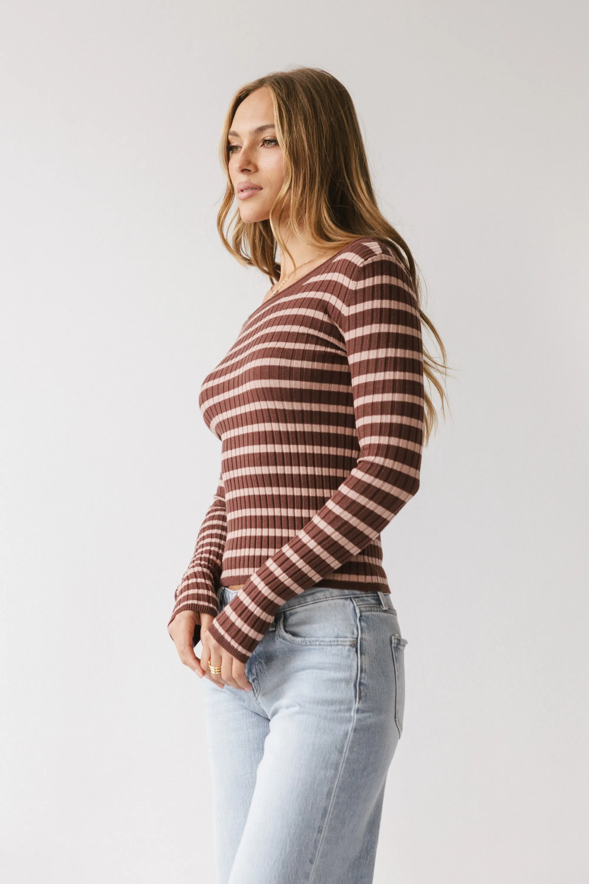 Petra Striped Sweater in Burgundy sold by bohme product image thumbnail 2