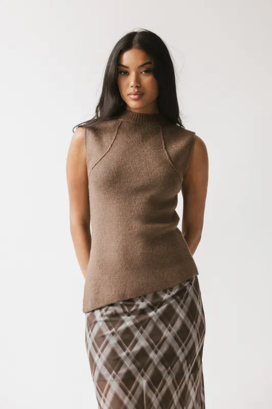 Bella Asymmetrical Knit Top in Taupe sold by bohme