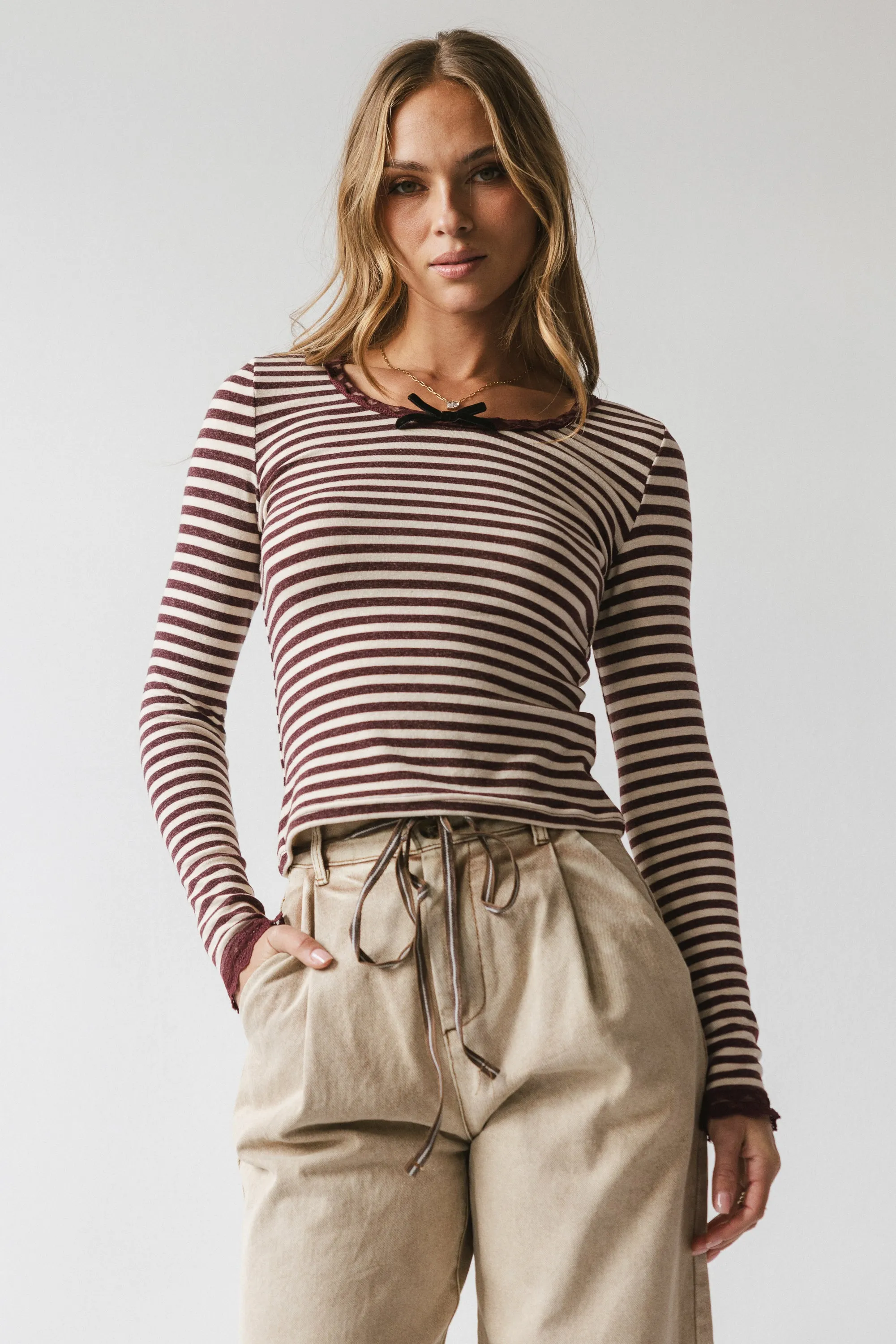 Kiya Striped Top in Burgundy - FINAL SALE sold by bohme