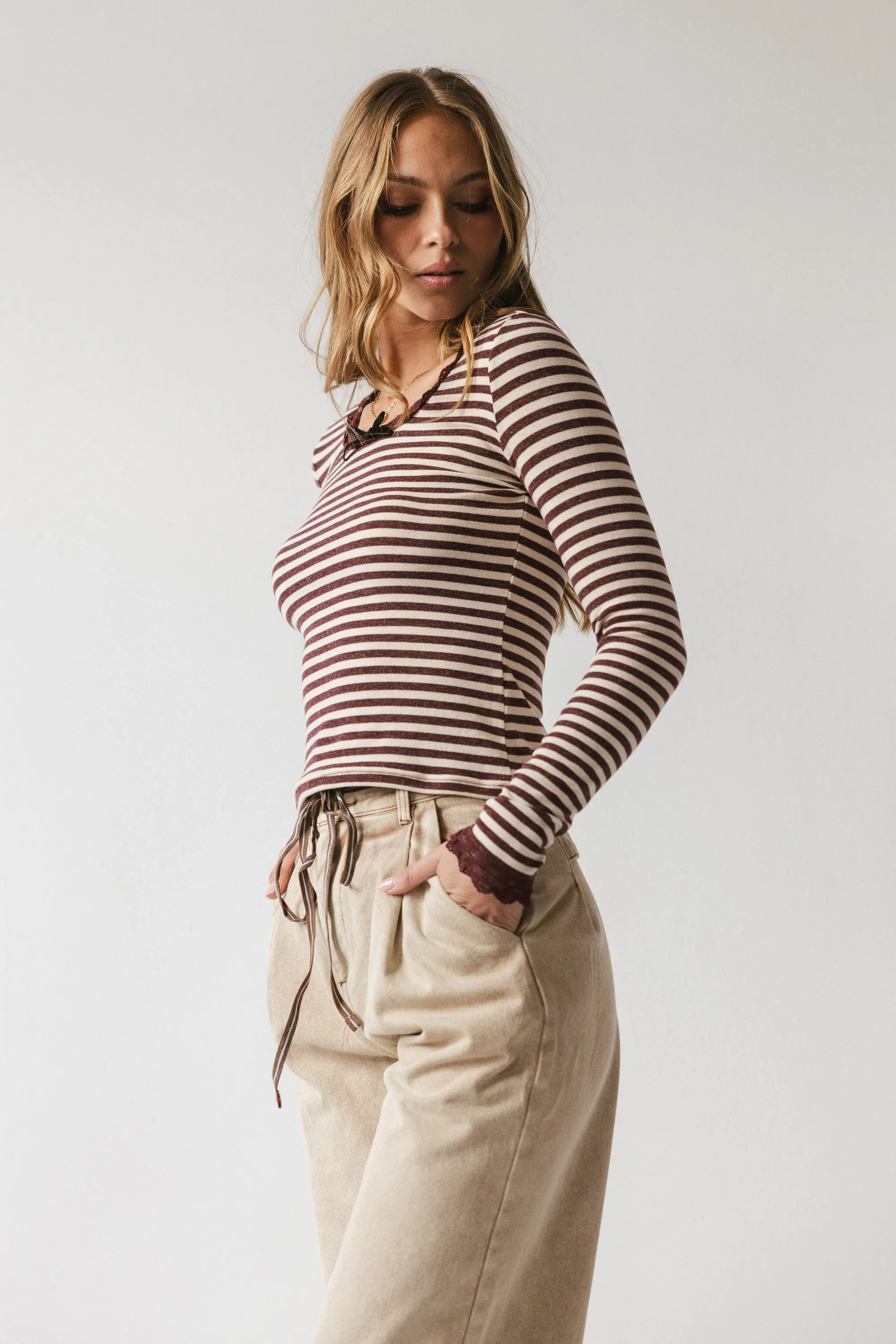 Kiya Striped Top in Burgundy - FINAL SALE sold by bohme product image thumbnail 4
