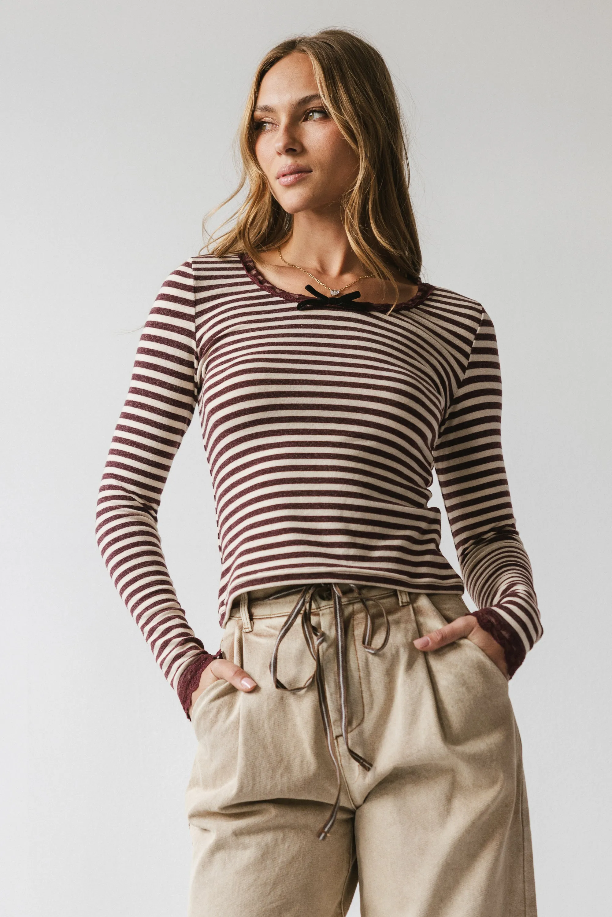 Kiya Striped Top in Burgundy - FINAL SALE sold by bohme product image thumbnail 5