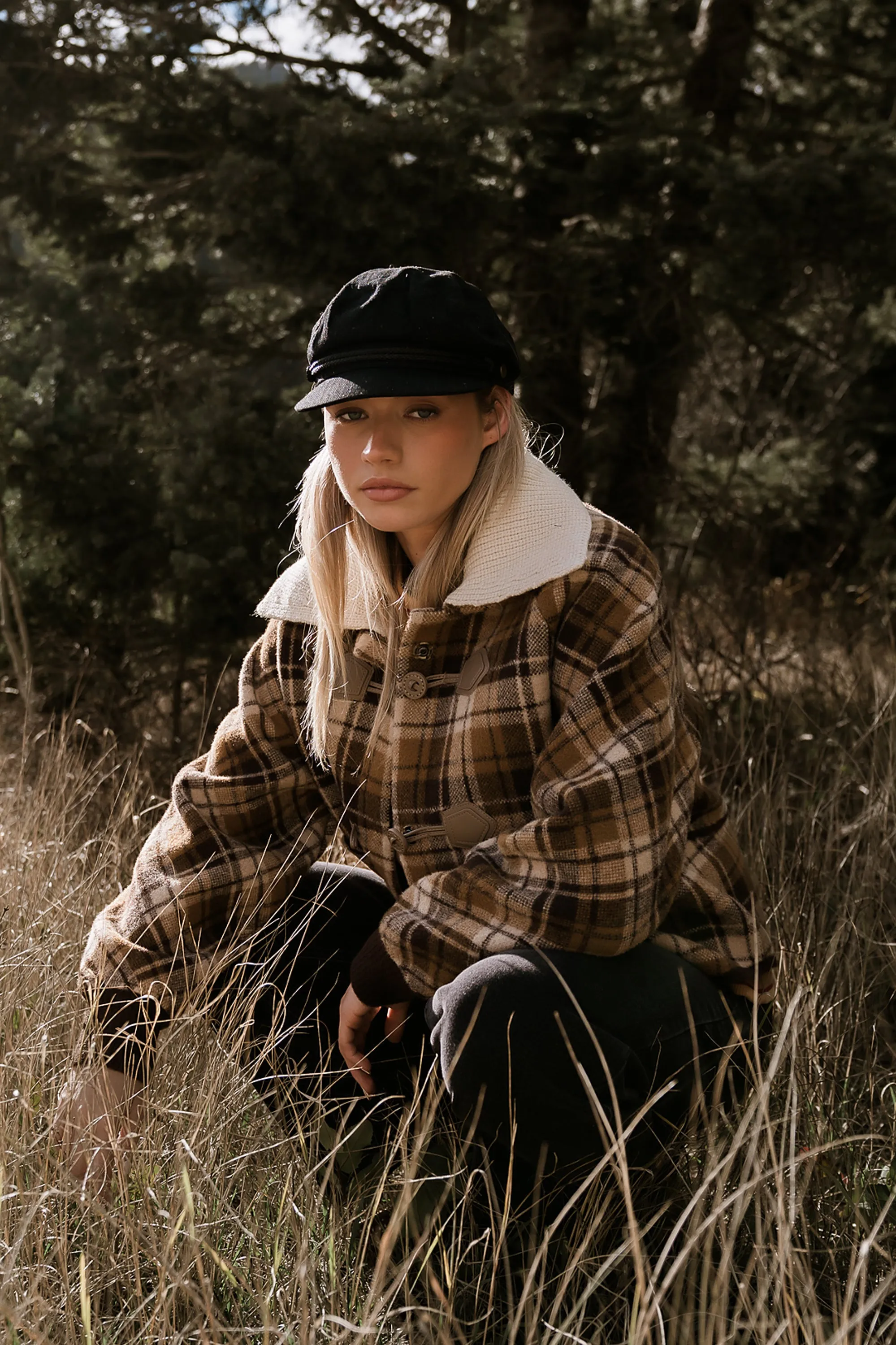 Gigi Plaid Jacket in Taupe sold by bohme