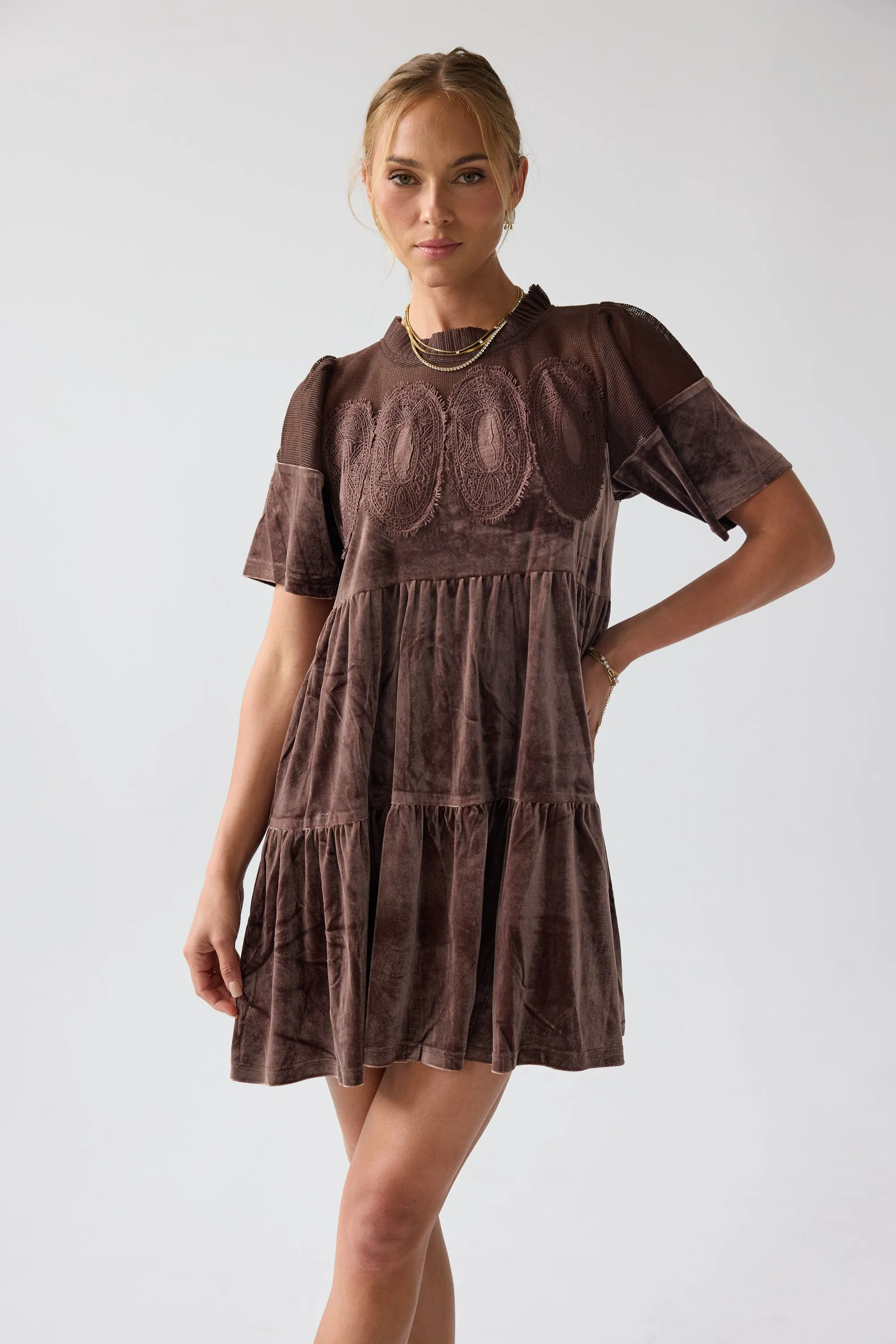 Banks Velvet Mini Dress in Brown sold by bohme