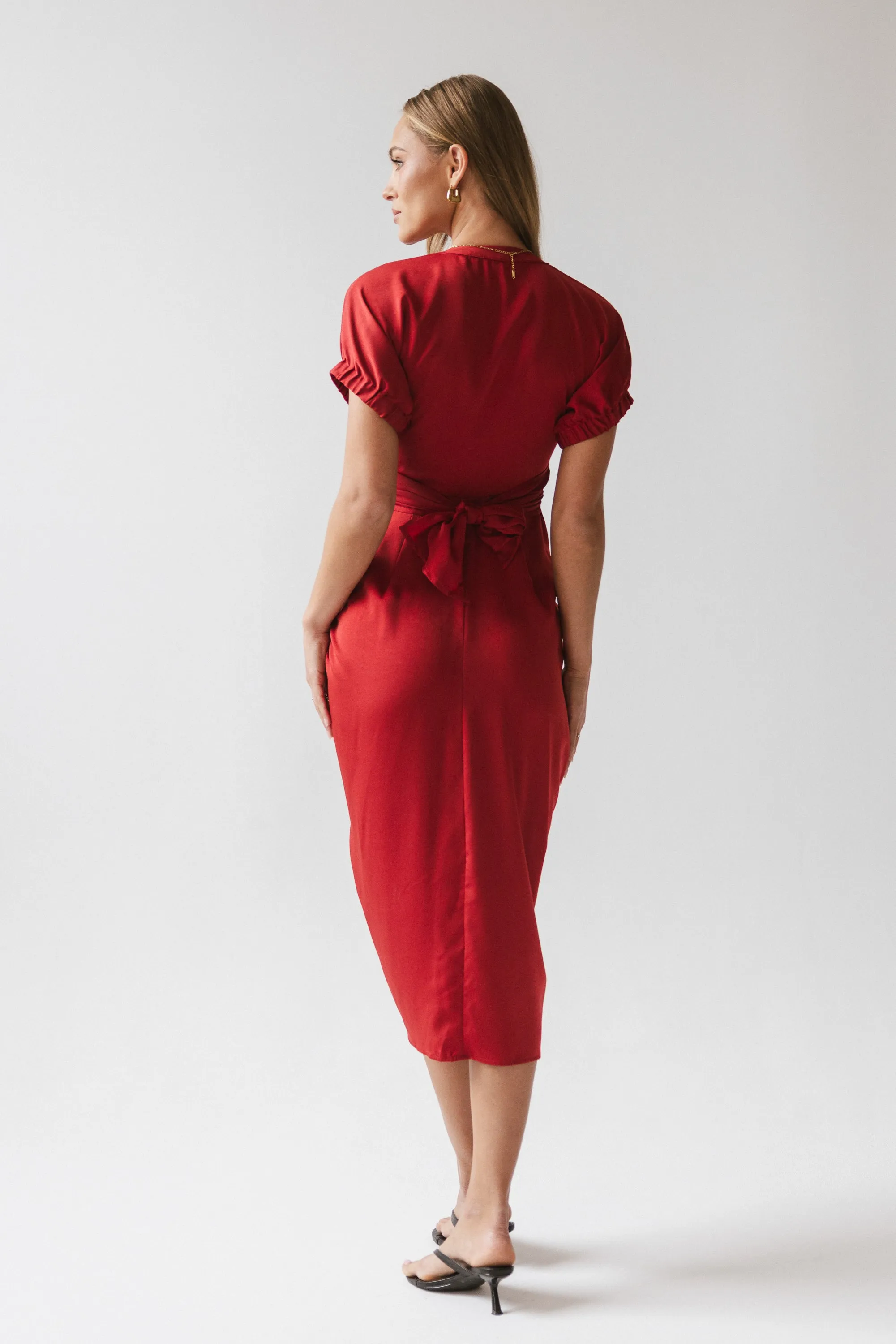 Opie Satin Midi Dress in Red-Orange sold by bohme product image thumbnail 4