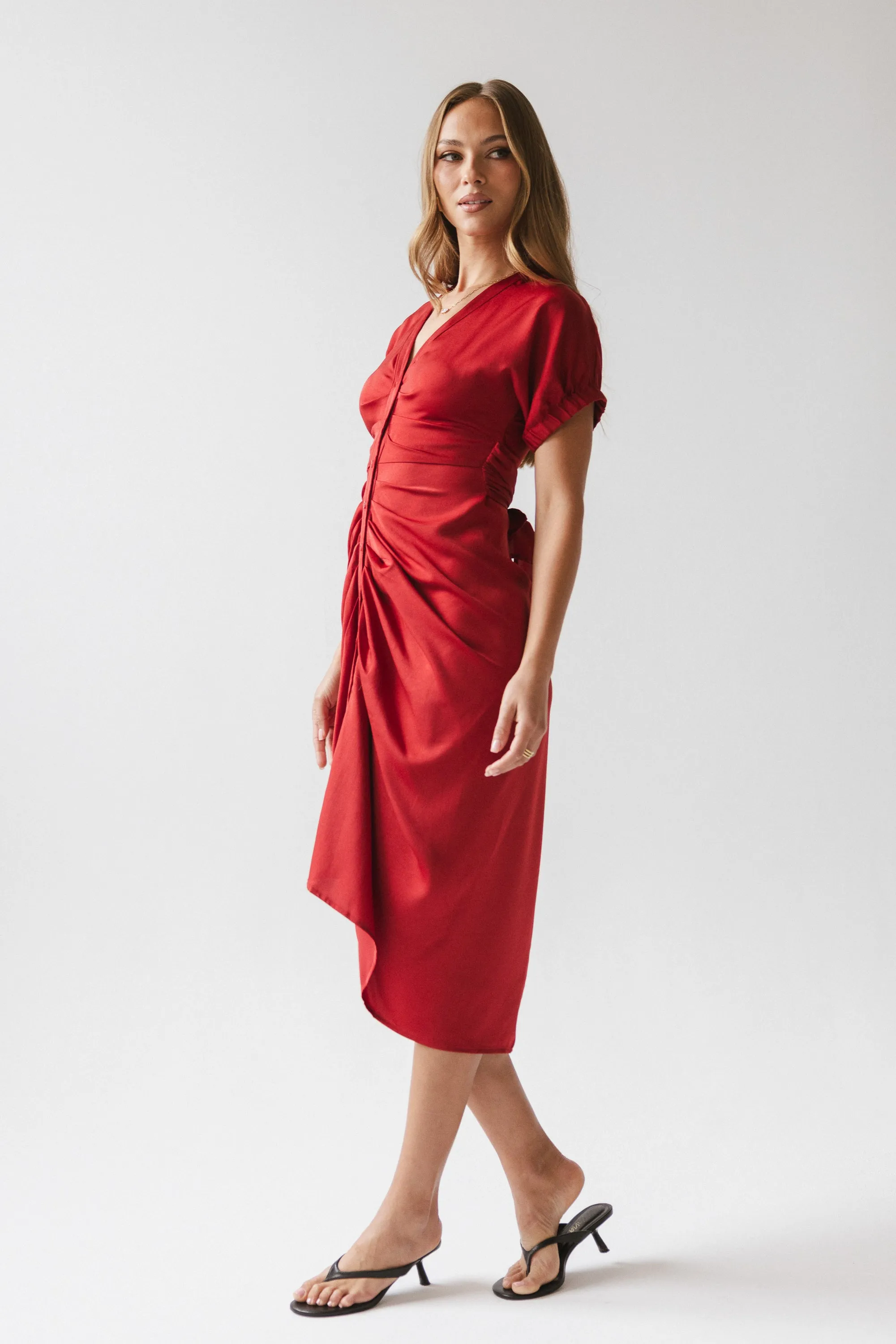 Opie Satin Midi Dress in Red-Orange sold by bohme product image thumbnail 3