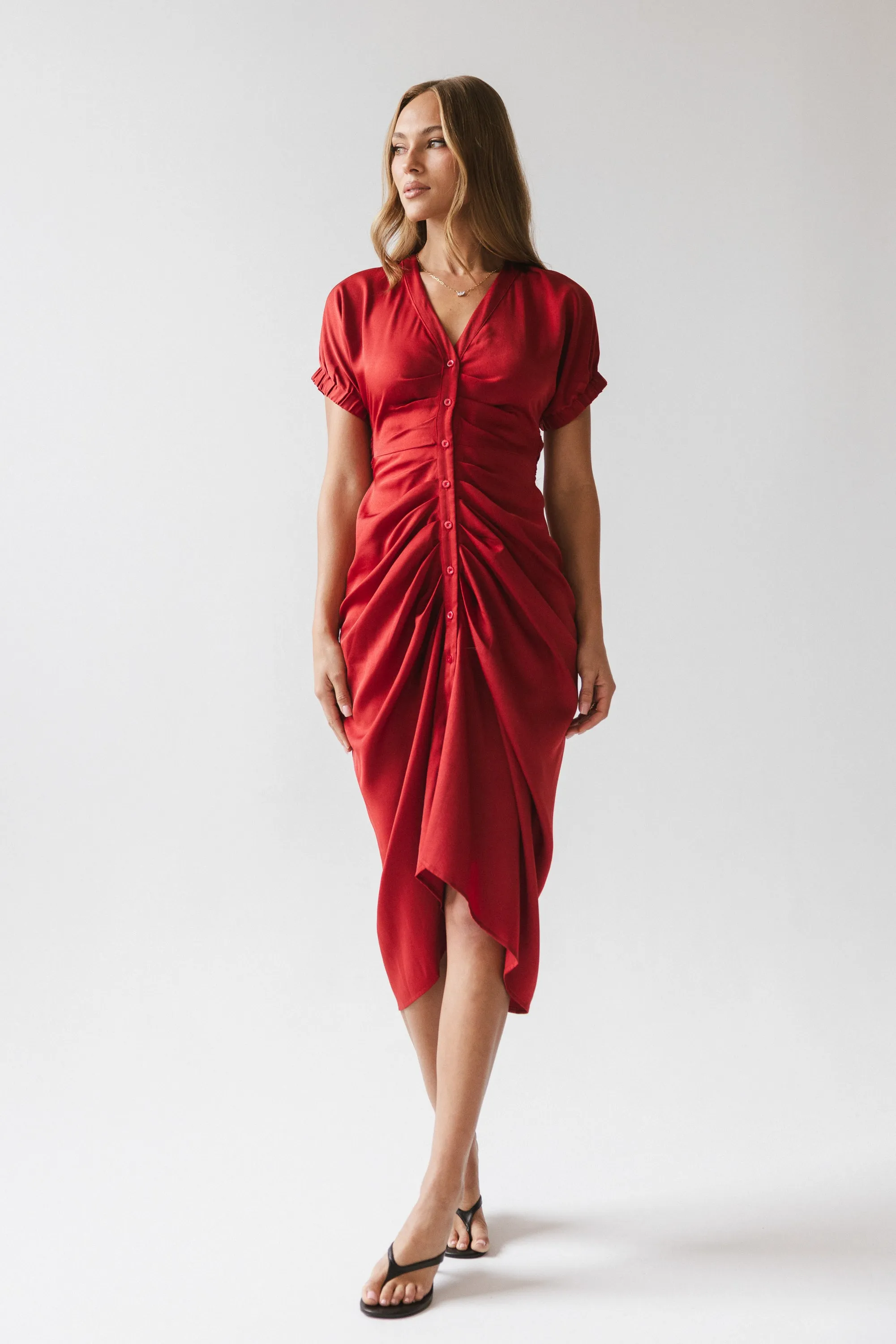 Opie Satin Midi Dress in Red-Orange sold by bohme product image thumbnail 5