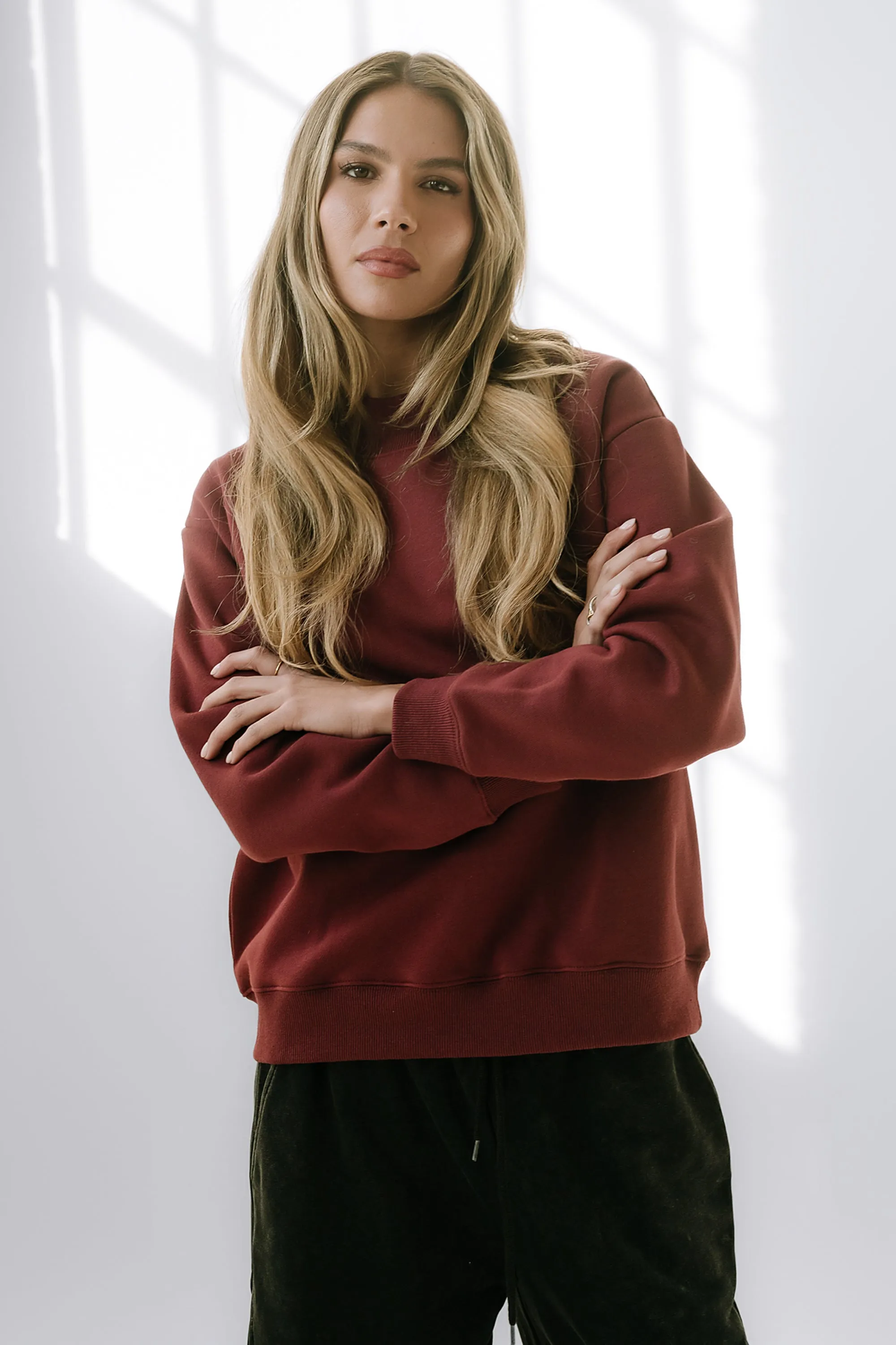 Marie Oversized Sweatshirt in Burgundy sold by bohme product image thumbnail 5
