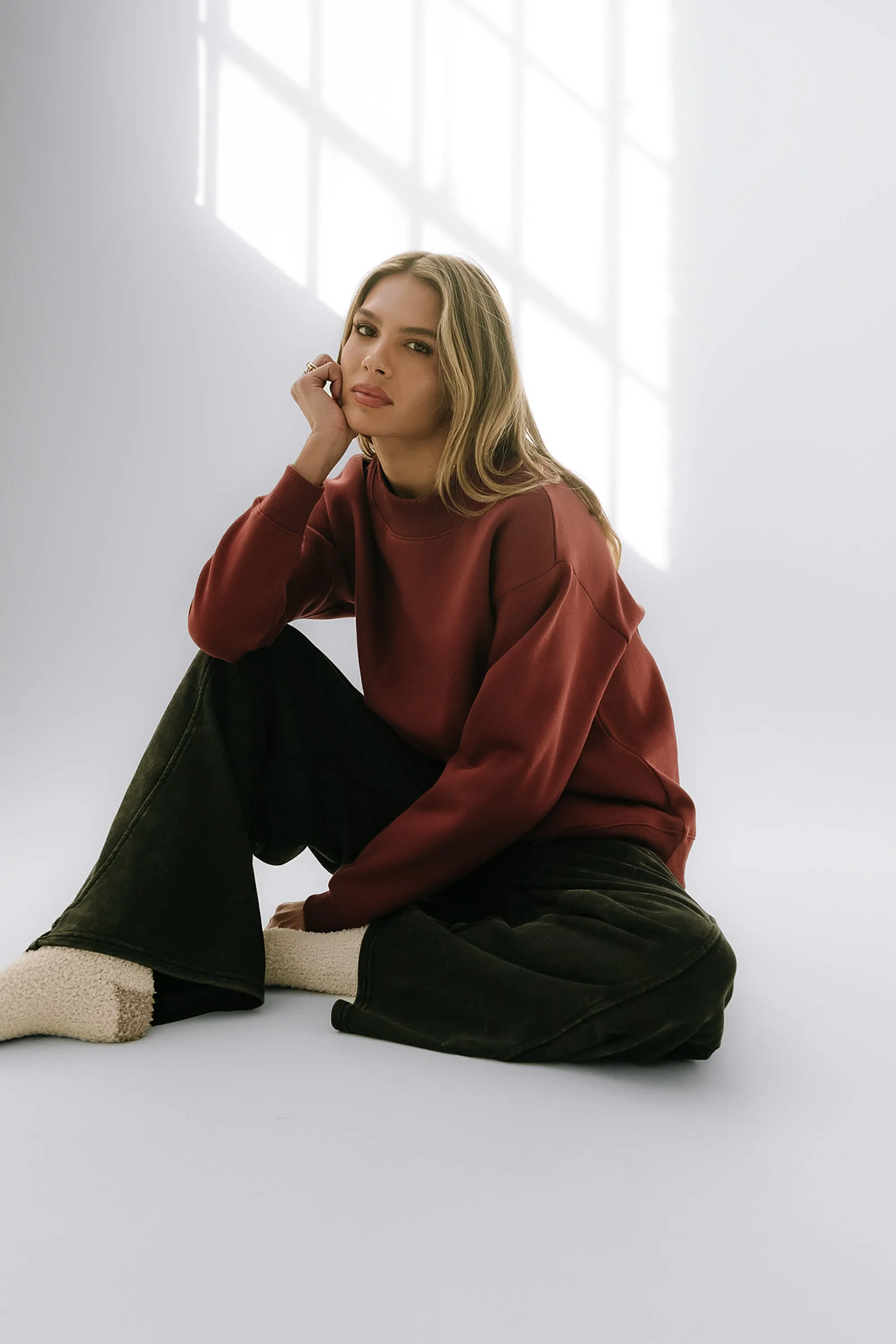 Marie Oversized Sweatshirt in Burgundy sold by bohme