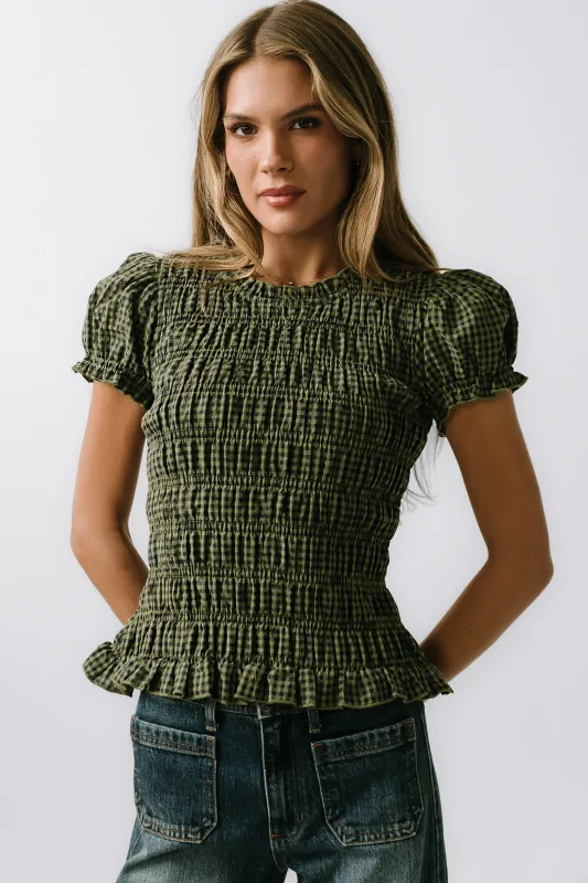 Ruth Smocked Top in Green sold by bohme