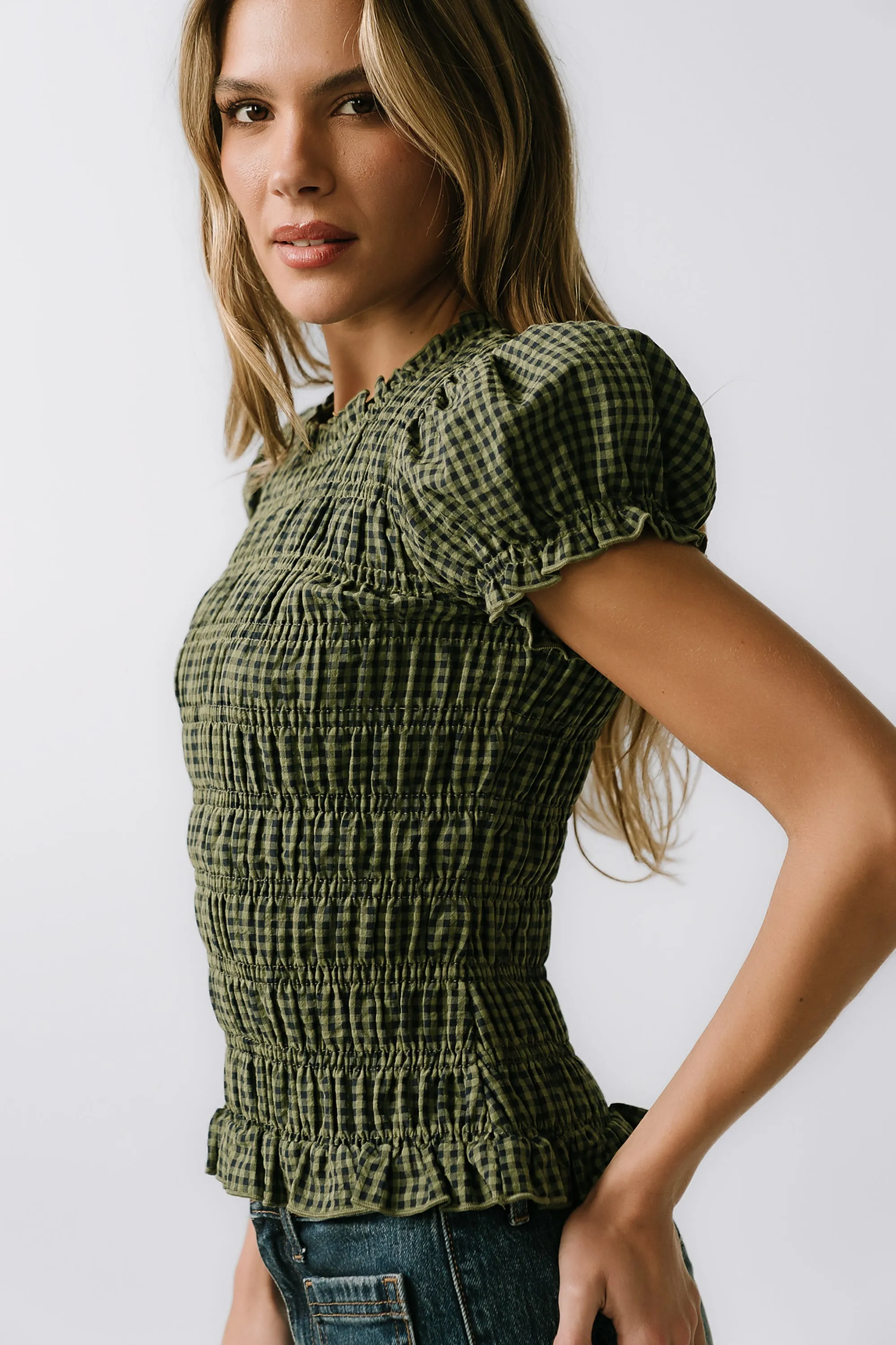 Ruth Smocked Top in Green sold by bohme product image thumbnail 4