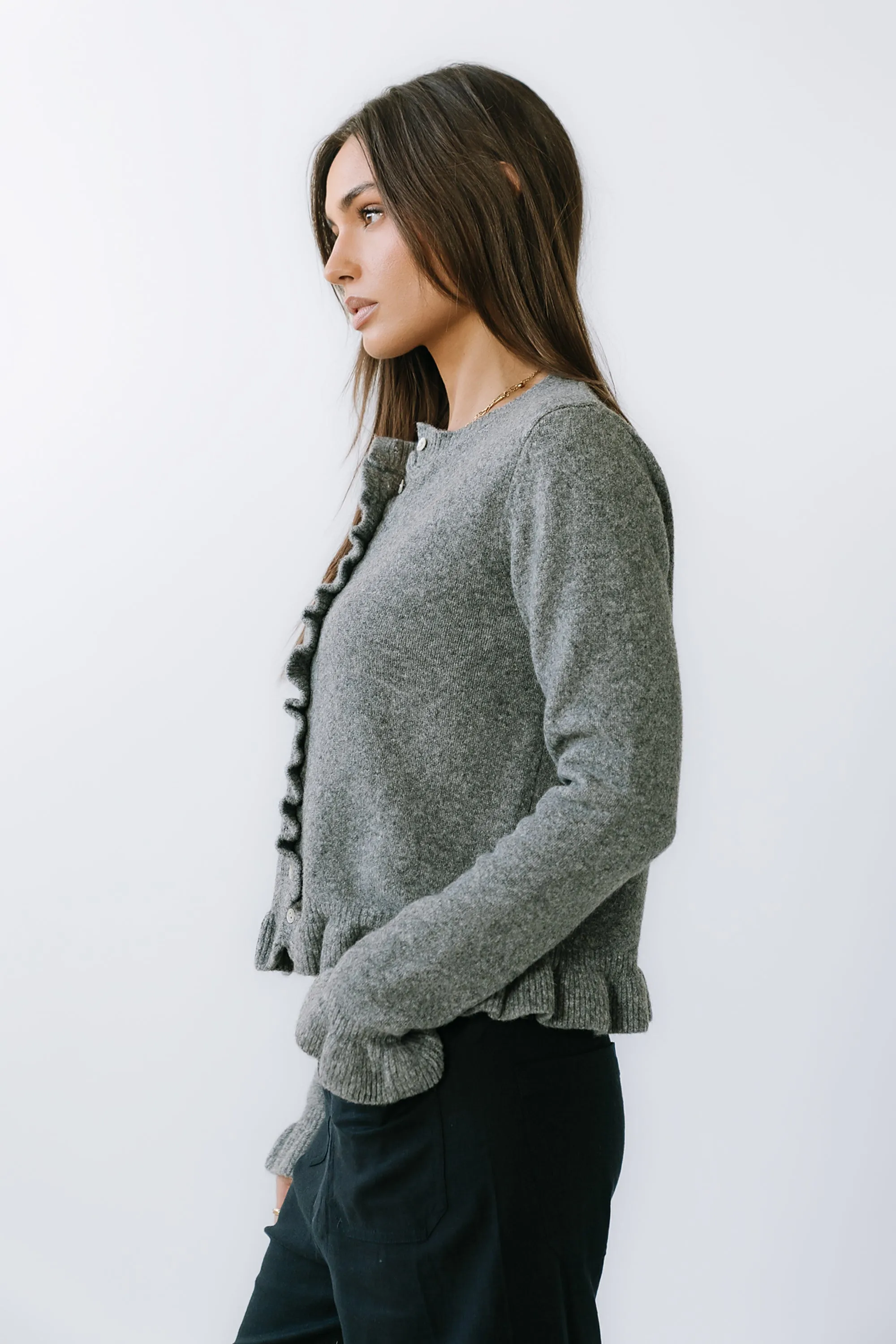 Rosie Ruffle Sweater in Heather Grey sold by bohme product image thumbnail 4