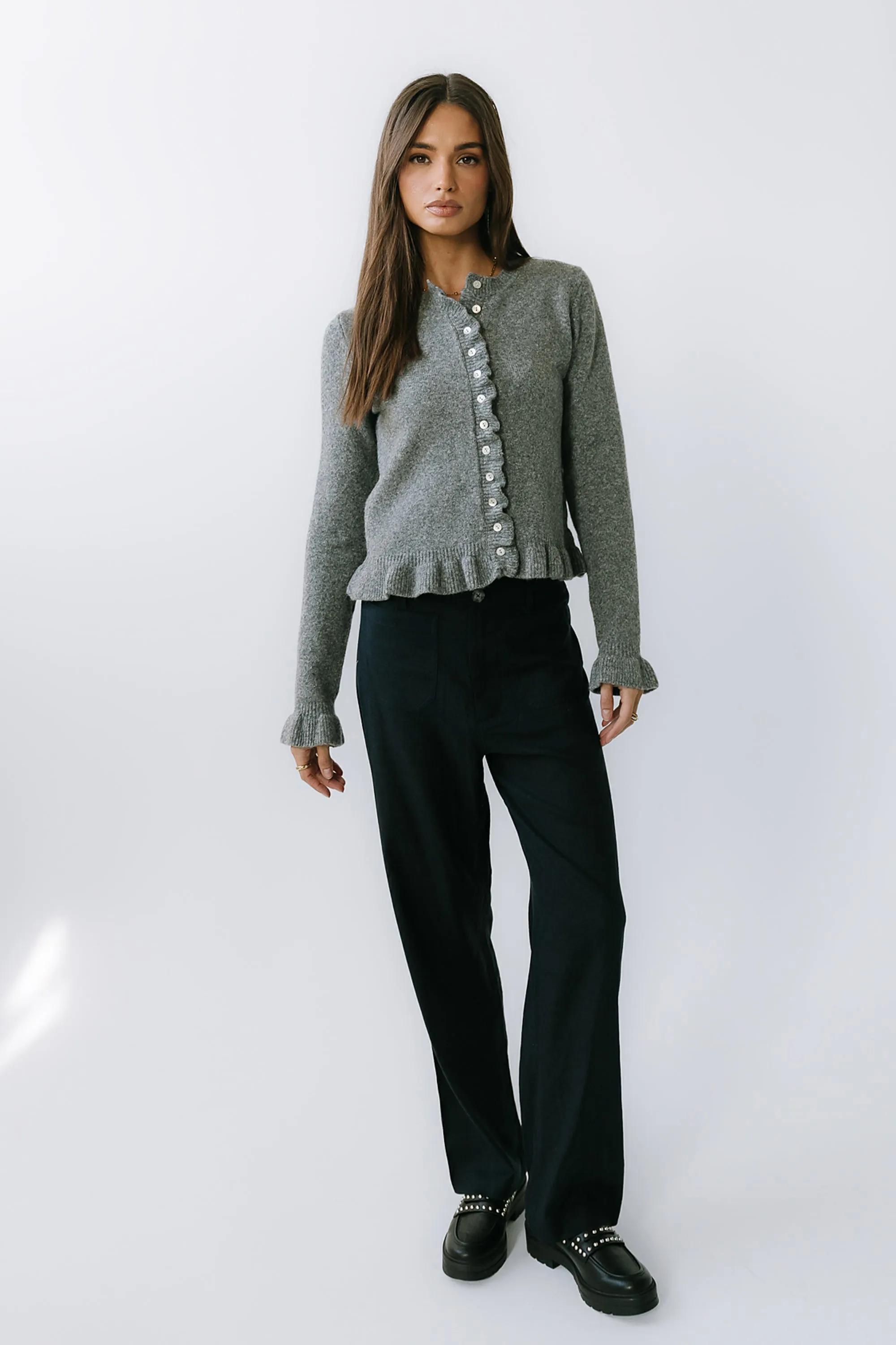 Rosie Ruffle Sweater in Heather Grey sold by bohme product image thumbnail 3