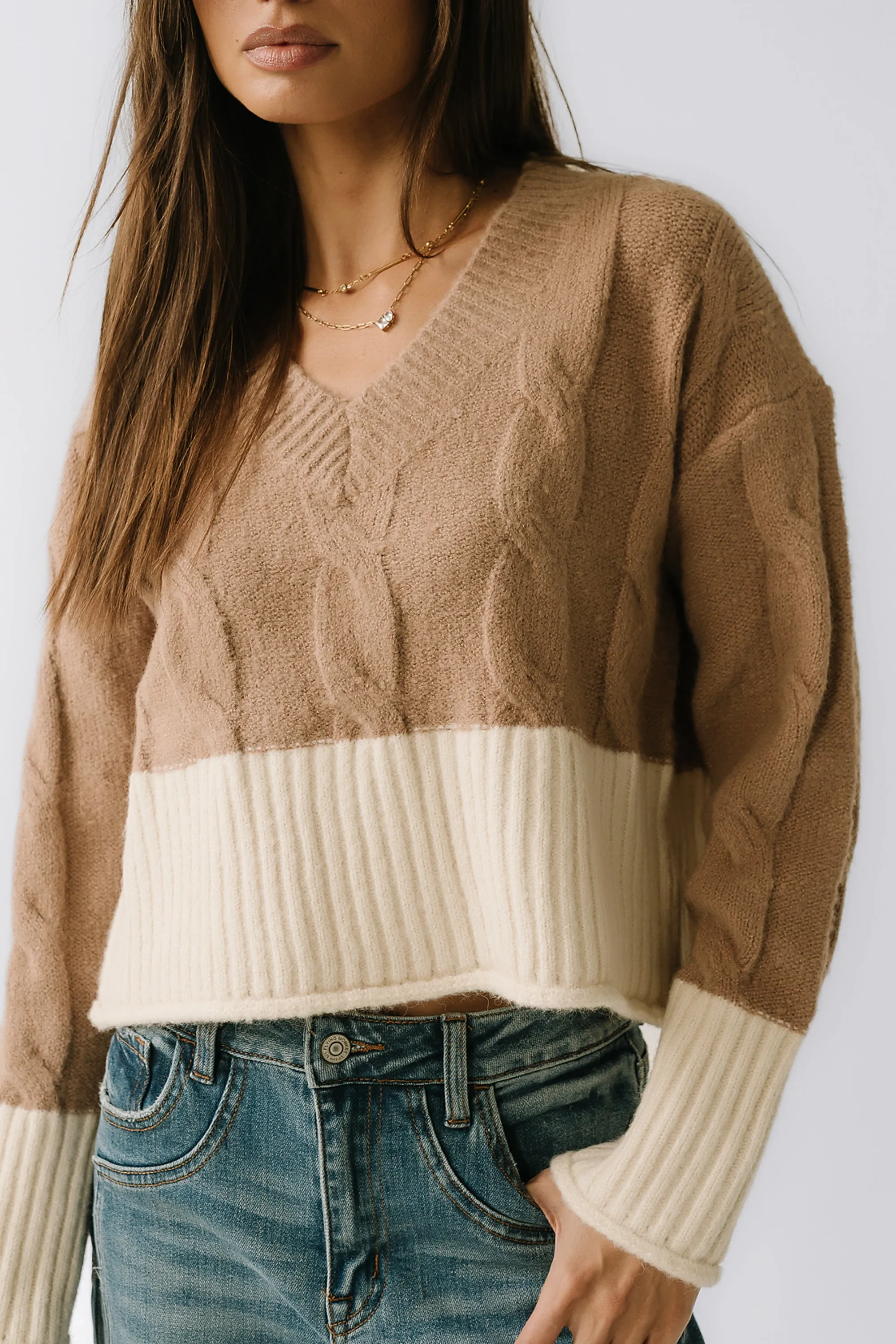 Beckham Cable Knit Sweater in Mocha sold by bohme product image thumbnail 3