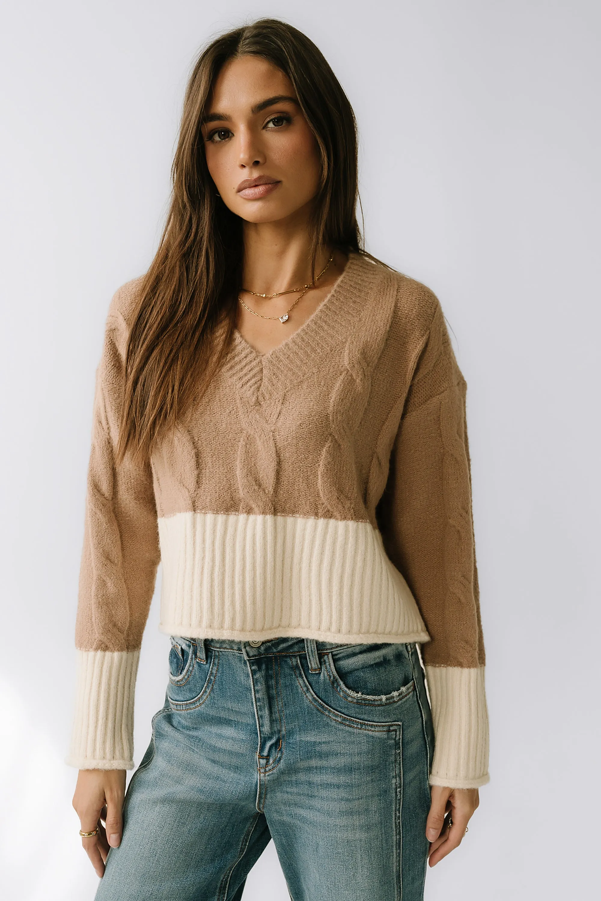 Beckham Cable Knit Sweater in Mocha sold by bohme product image thumbnail 4