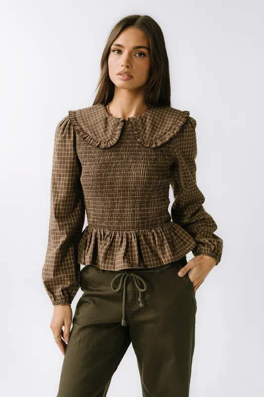 Kristy Smocked Blouse in Brown sold by bohme
