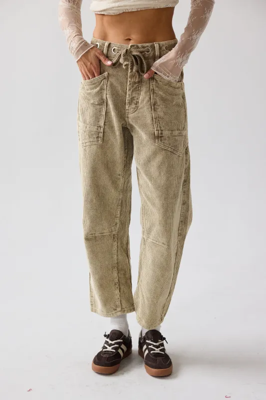Dana Corduroy Barrel Pants in Olive sold by bohme
