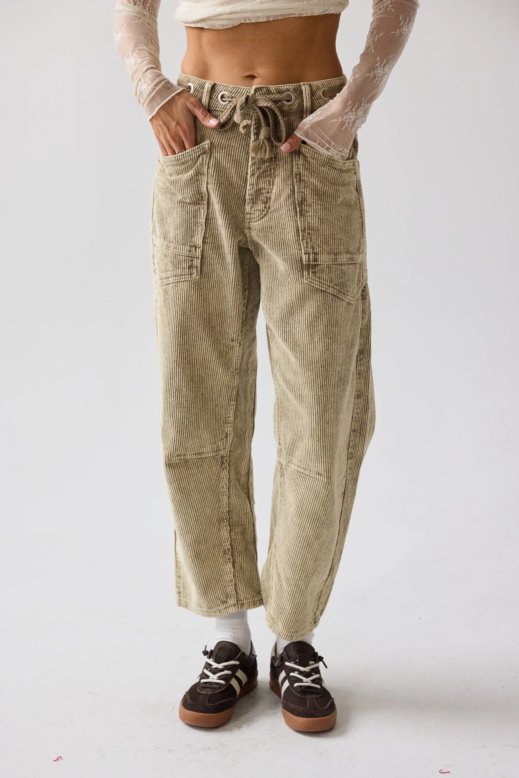 Dana Corduroy Barrel Pants in Olive sold by bohme