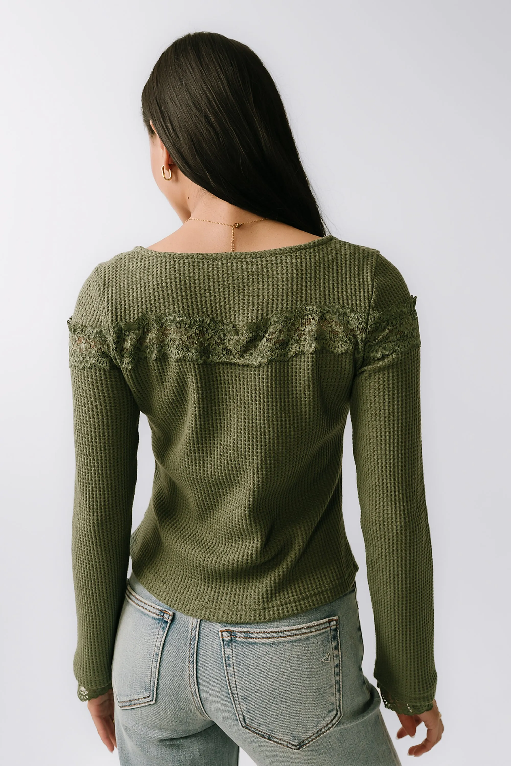 Kandice Waffle Knit Top in Olive sold by bohme product image thumbnail 4