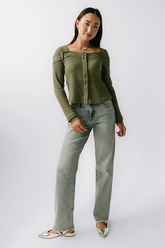 Kandice Waffle Knit Top in Olive sold by bohme