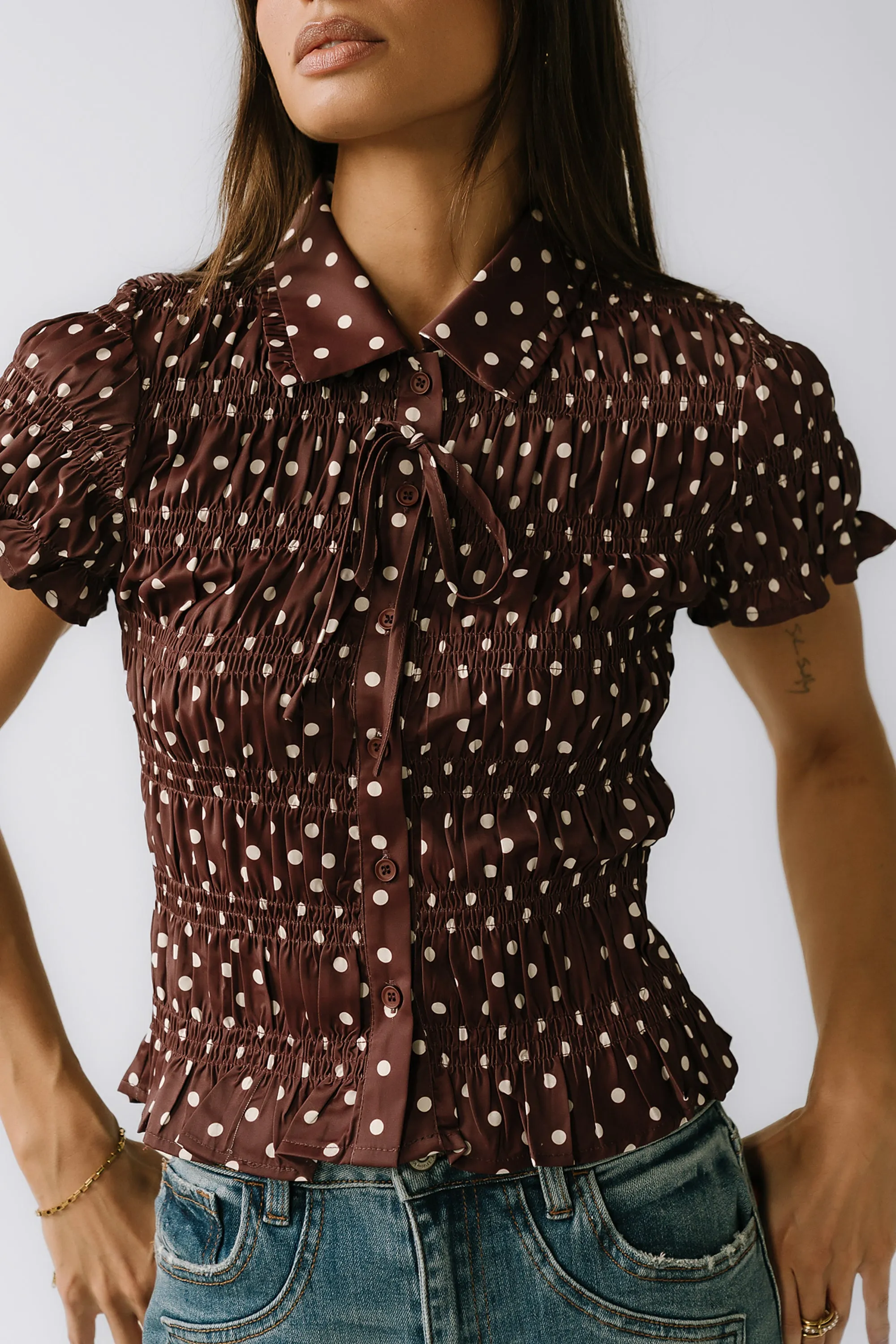 Kreyton Polka Dot Blouse in Dark Brown sold by bohme product image thumbnail 3