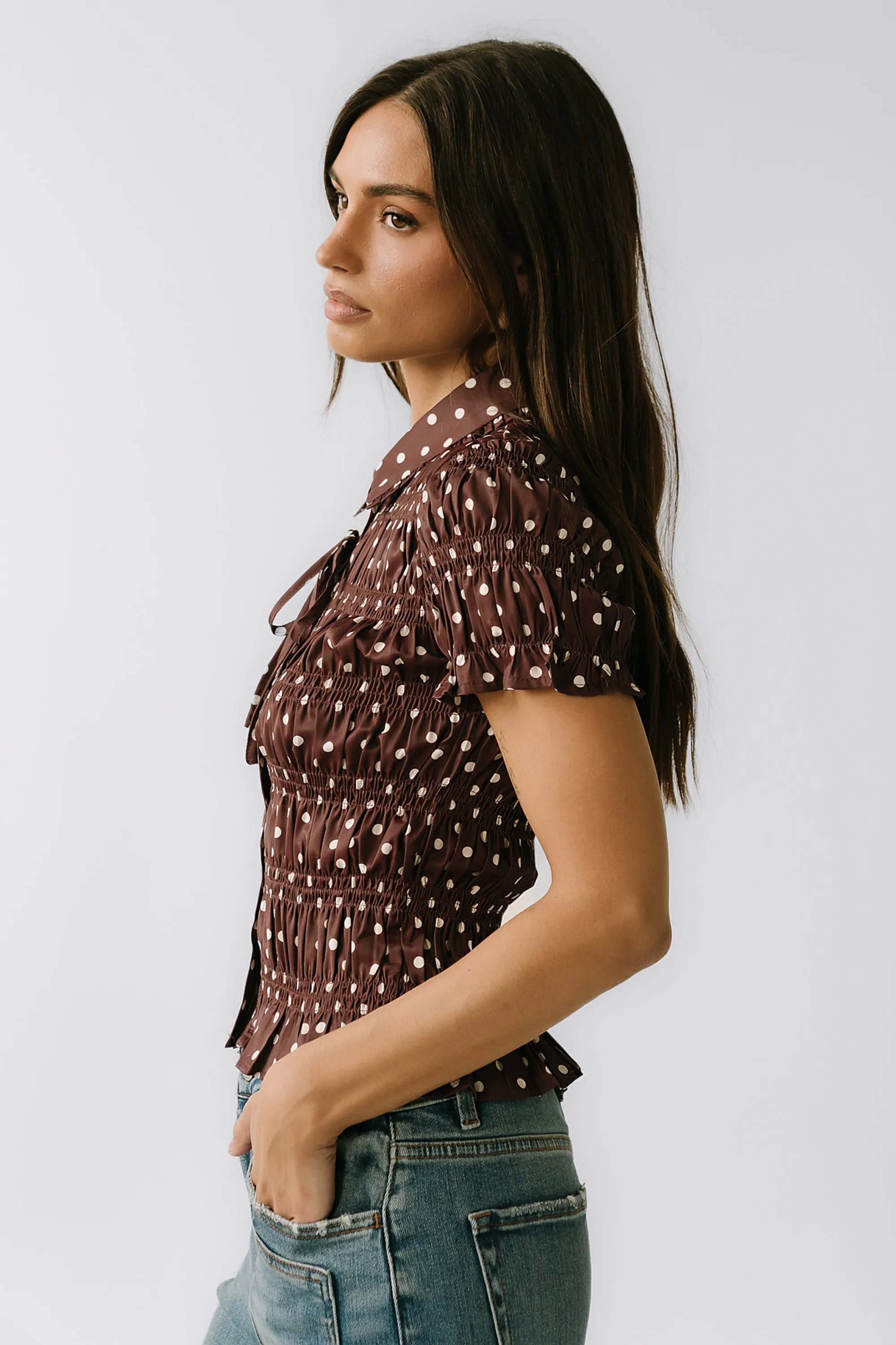 Kreyton Polka Dot Blouse in Dark Brown sold by bohme product image thumbnail 4