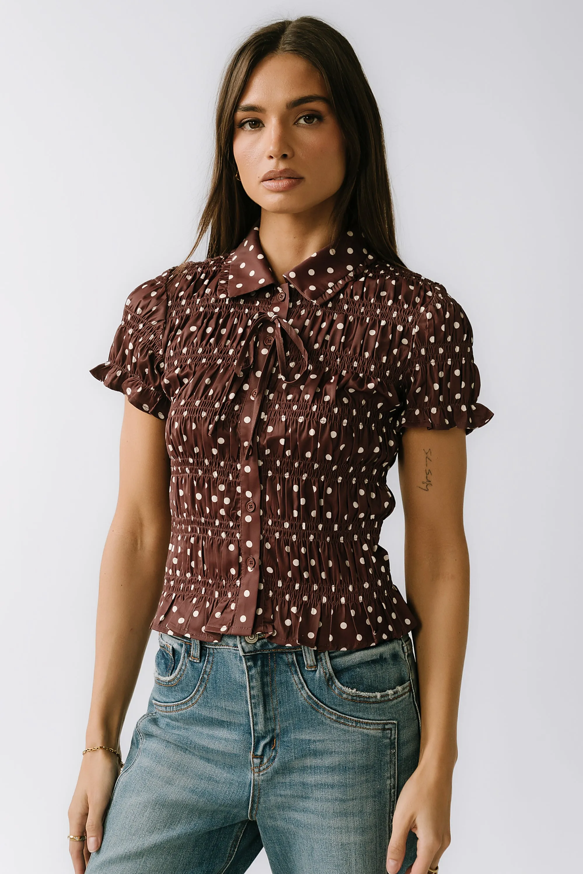 Kreyton Polka Dot Blouse in Dark Brown sold by bohme product image thumbnail 2