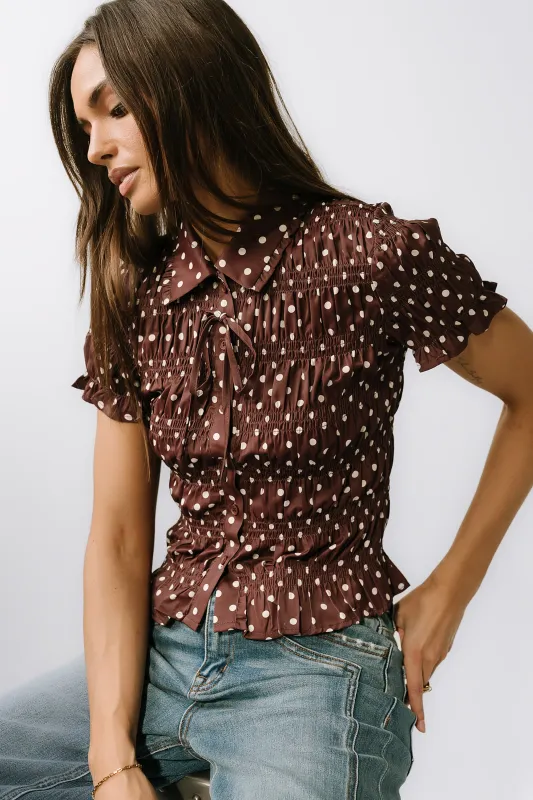 Kreyton Polka Dot Blouse in Dark Brown sold by bohme