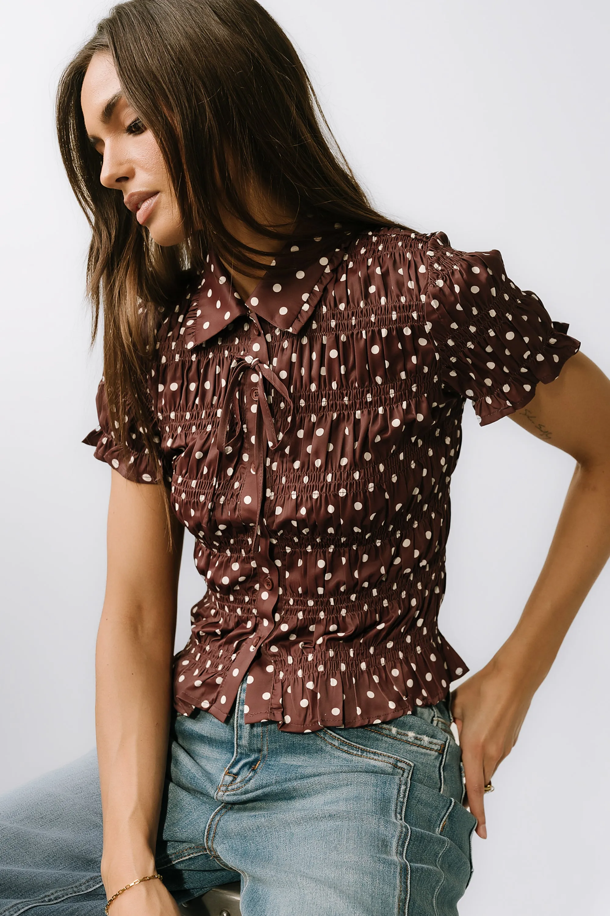 Kreyton Polka Dot Blouse in Dark Brown sold by bohme