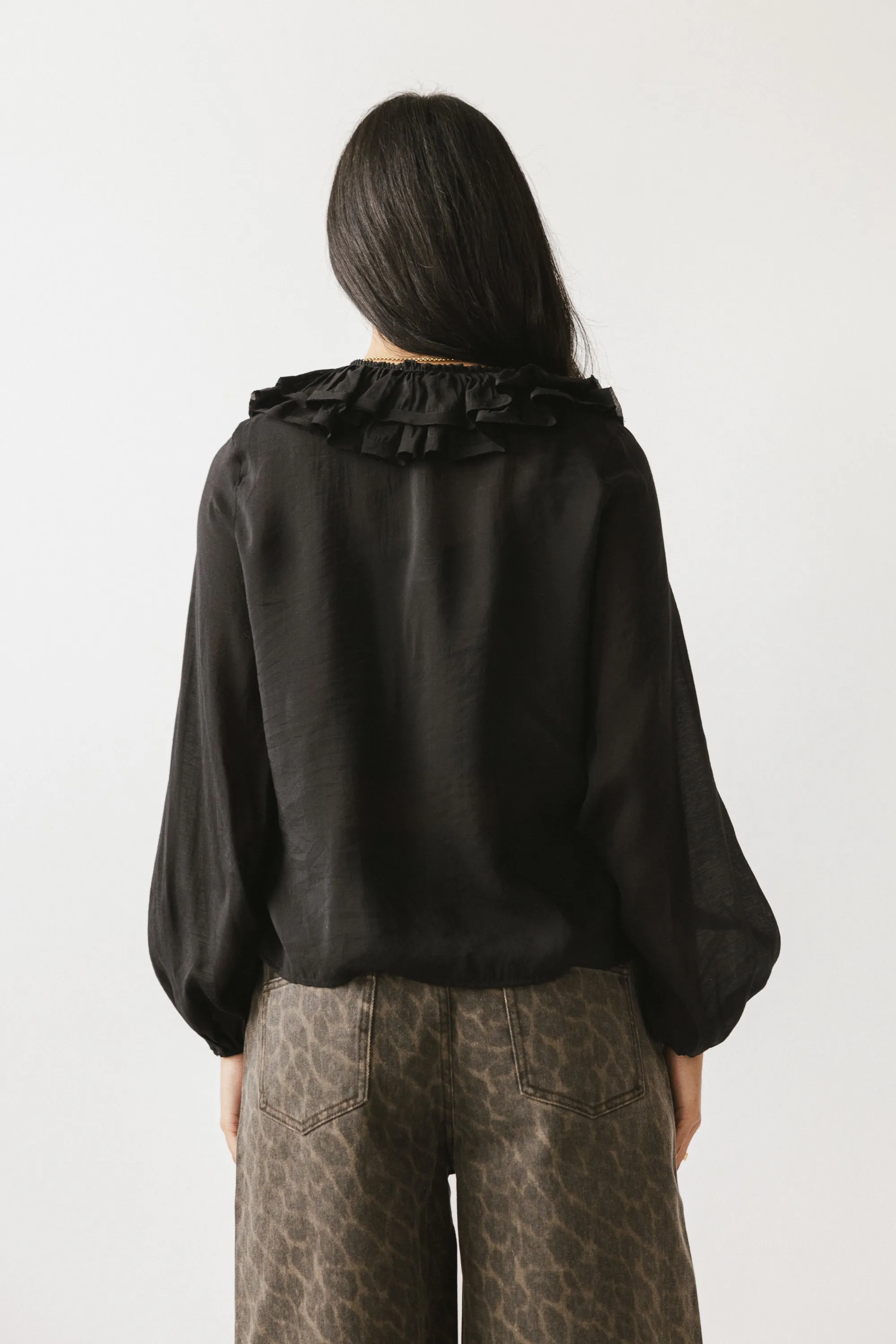 Calispell Sheer Collared Blouse in Black sold by bohme product image thumbnail 5