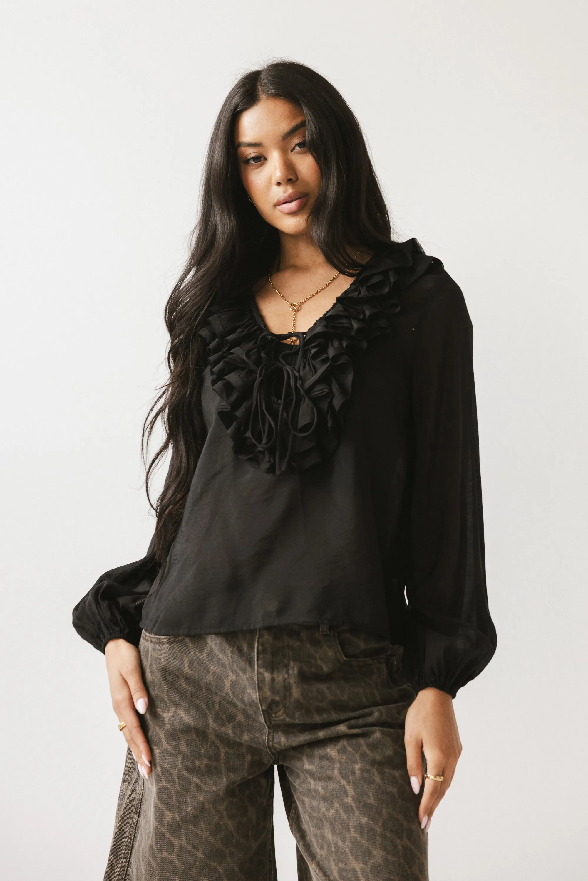 Calispell Sheer Collared Blouse in Black sold by bohme