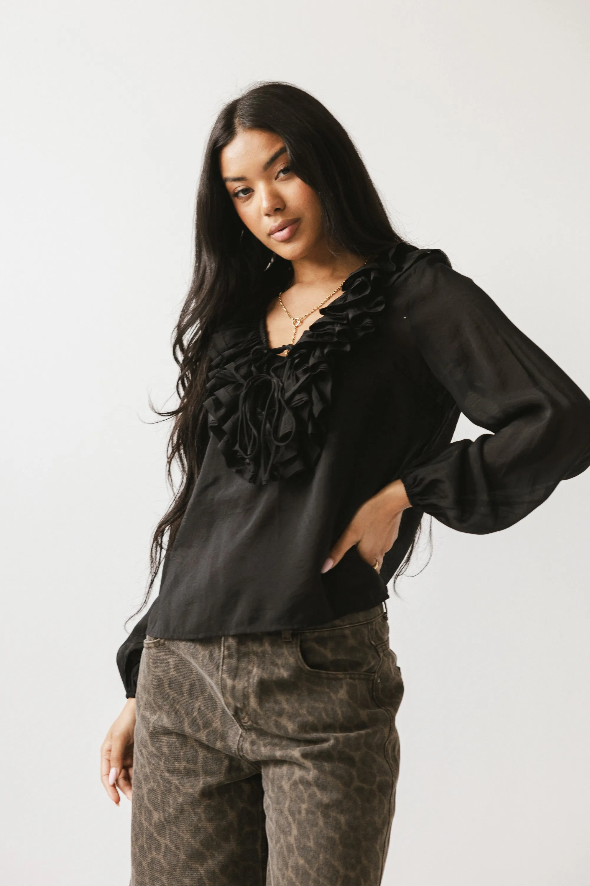 Calispell Sheer Collared Blouse in Black sold by bohme product image thumbnail 4