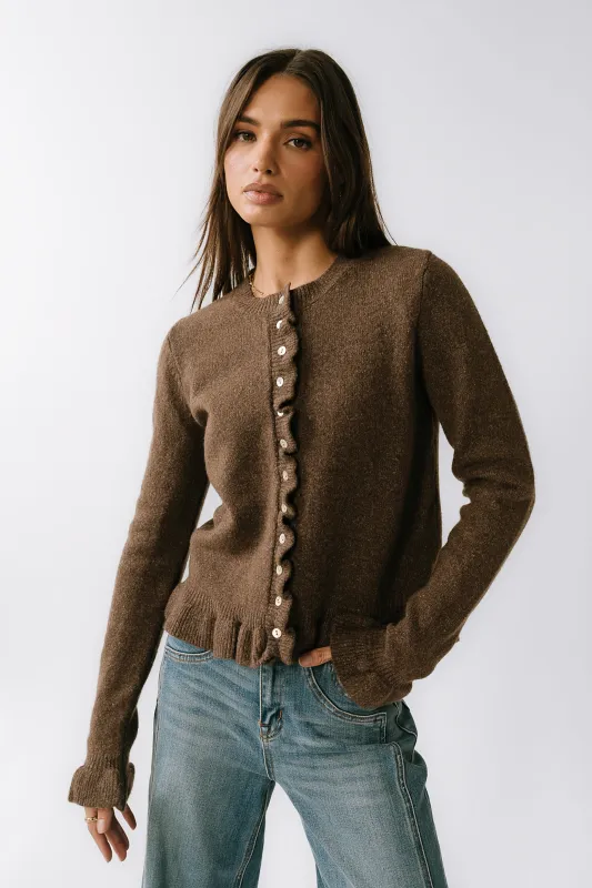 Rosie Ruffle Sweater in Brown sold by bohme