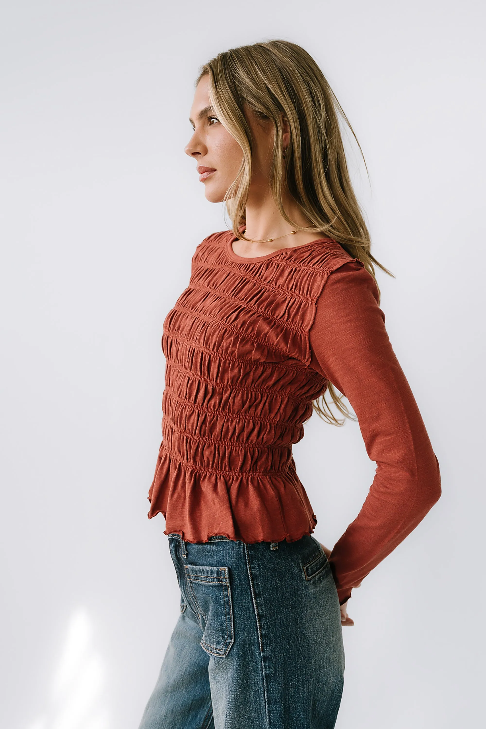 Harry Smocked Top in Brick sold by bohme product image thumbnail 4