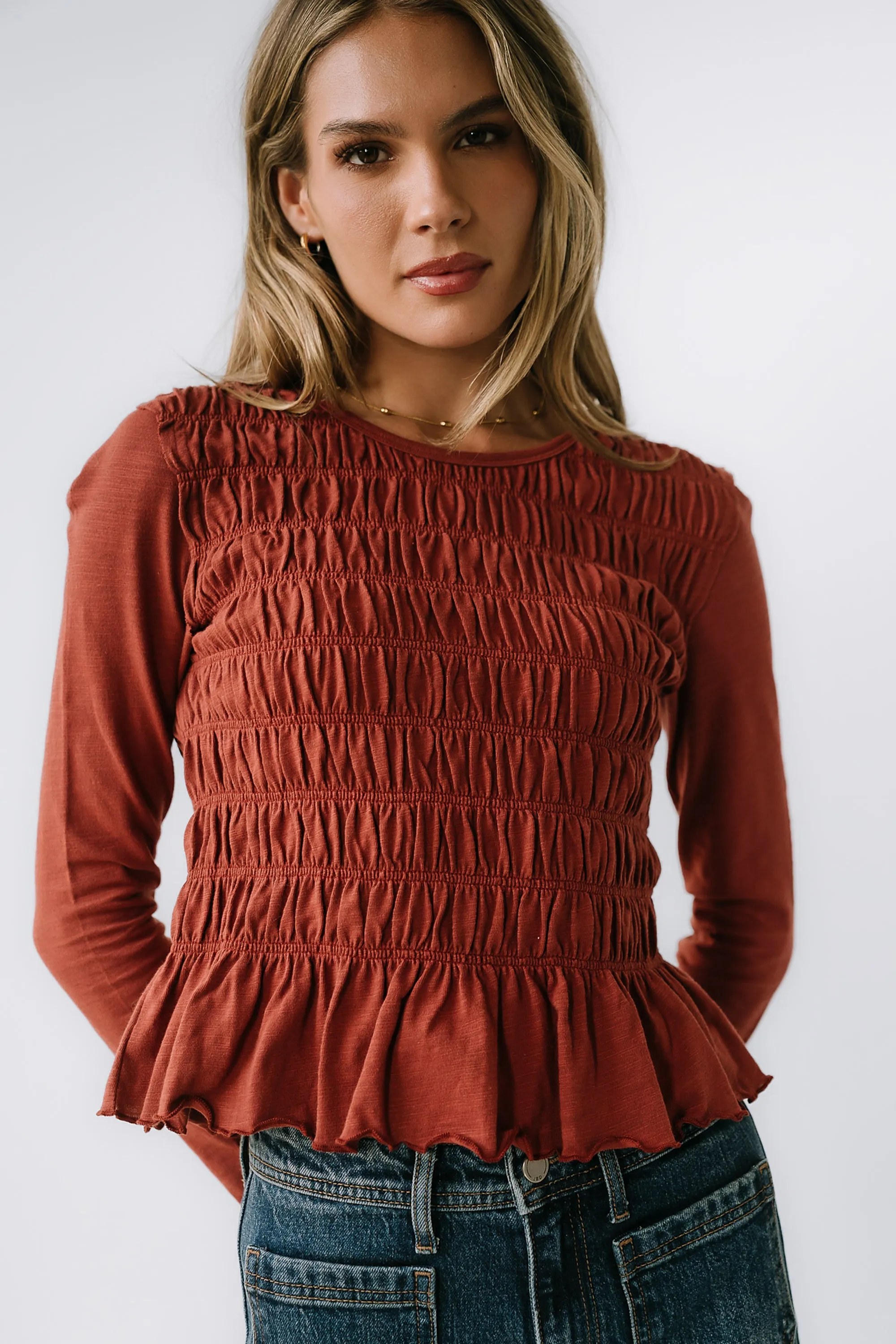 Harry Smocked Top in Brick sold by bohme product image thumbnail 3