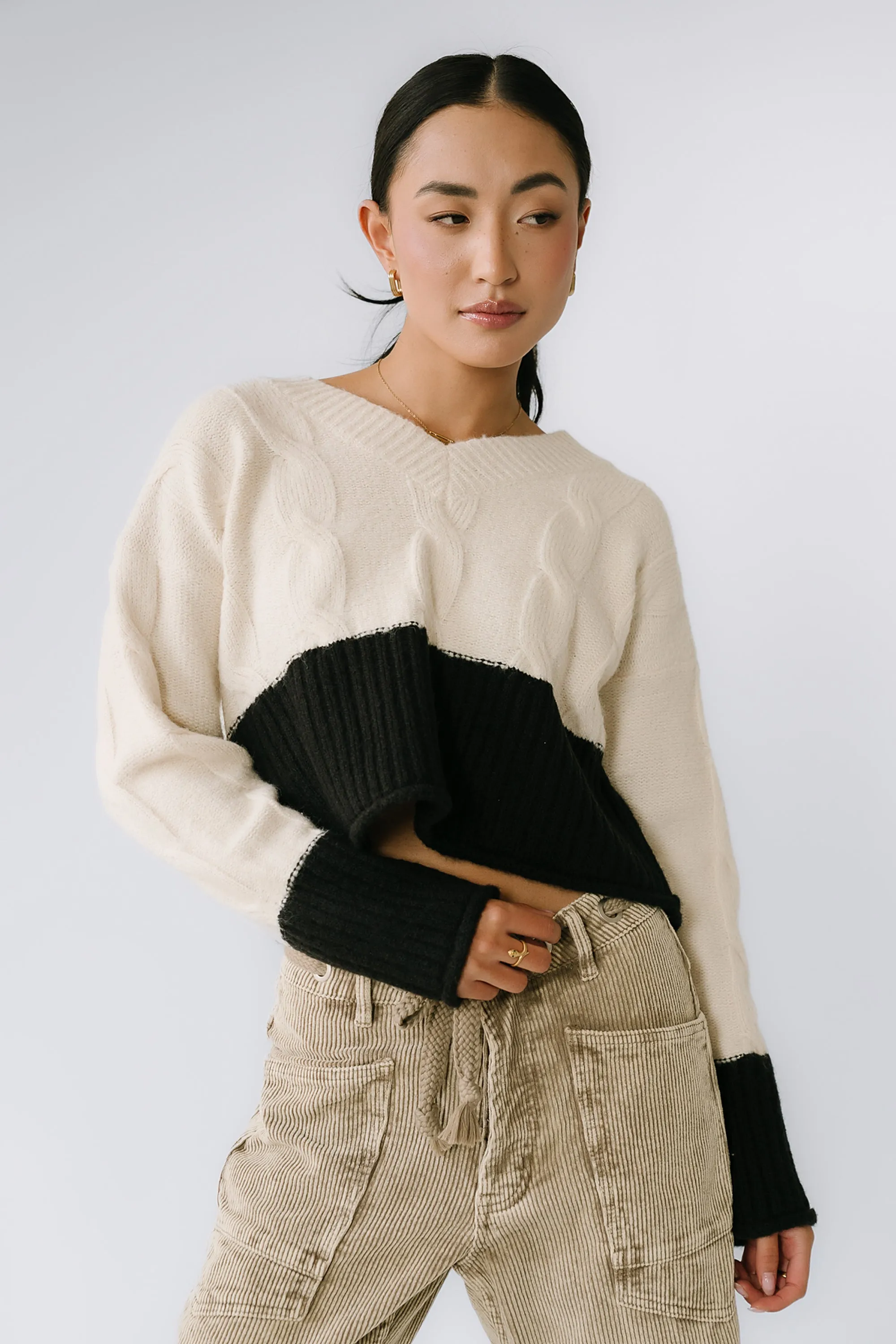 Beckham Cable Knit Sweater in Oatmeal sold by bohme