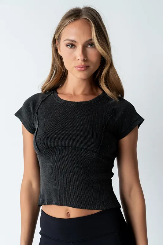 Millie Reverse Seam Top in Black sold by bohme