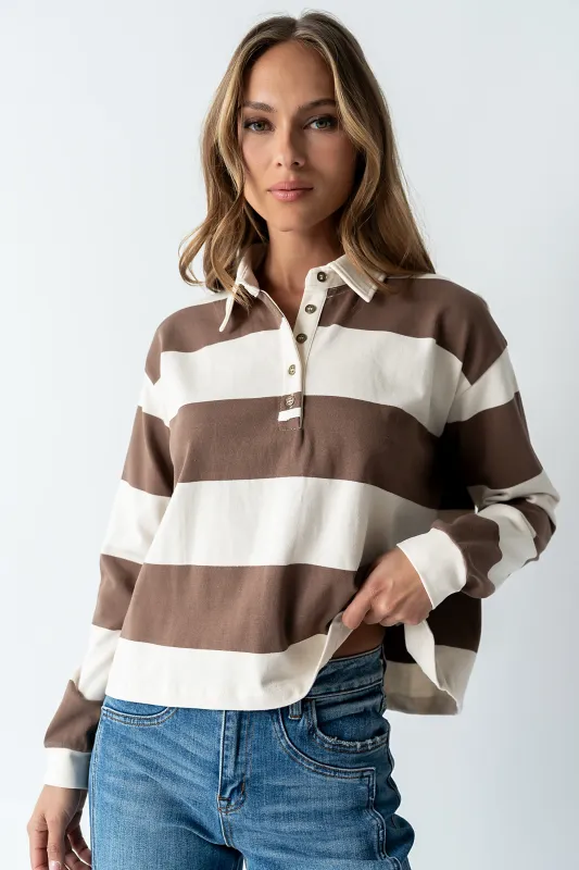Kaysen Striped Top in Taupe sold by bohme