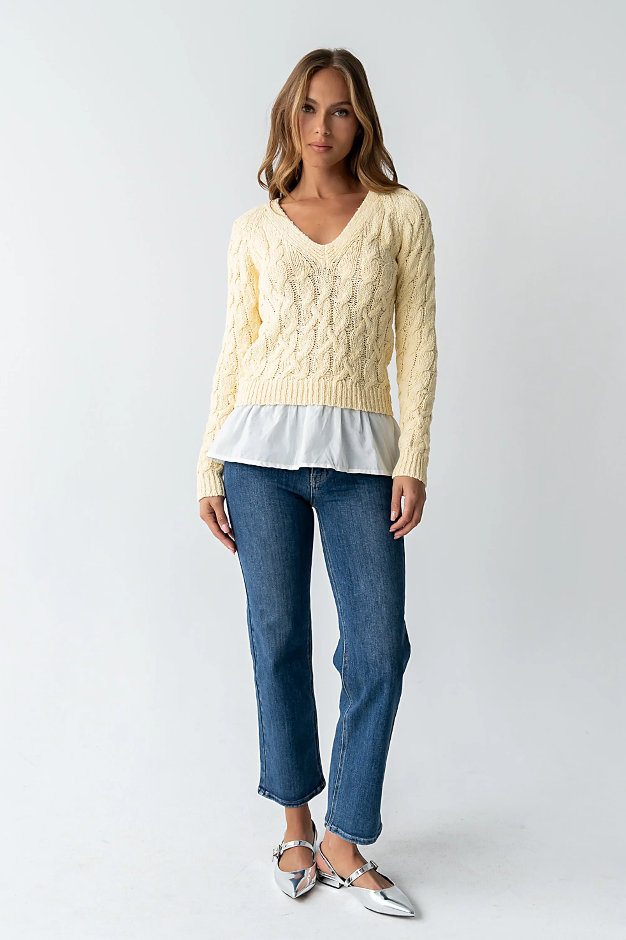 Zeke Cable Knit Sweater in Yellow sold by bohme product image thumbnail 4