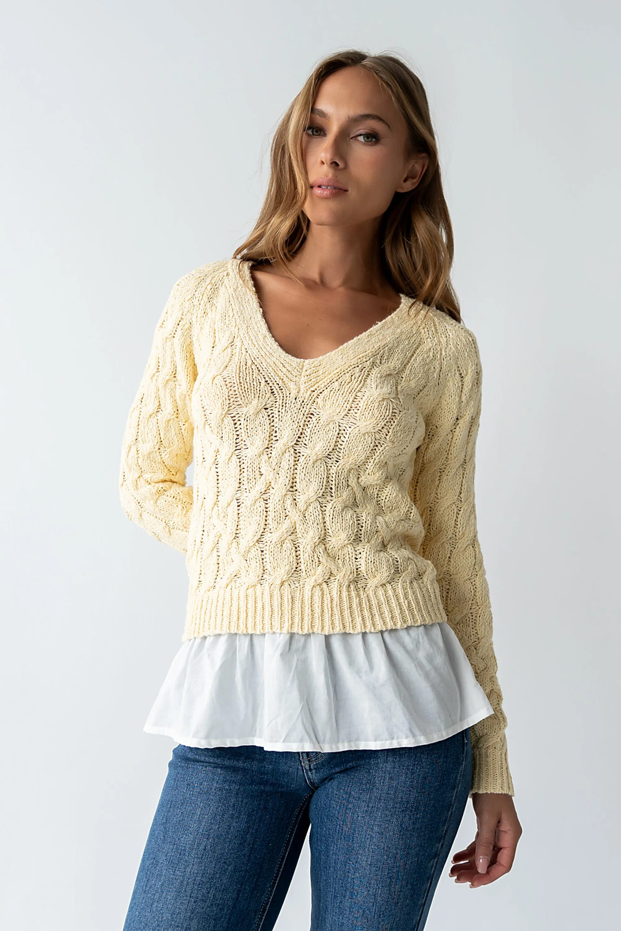 Zeke Cable Knit Sweater in Yellow sold by bohme product image thumbnail 3