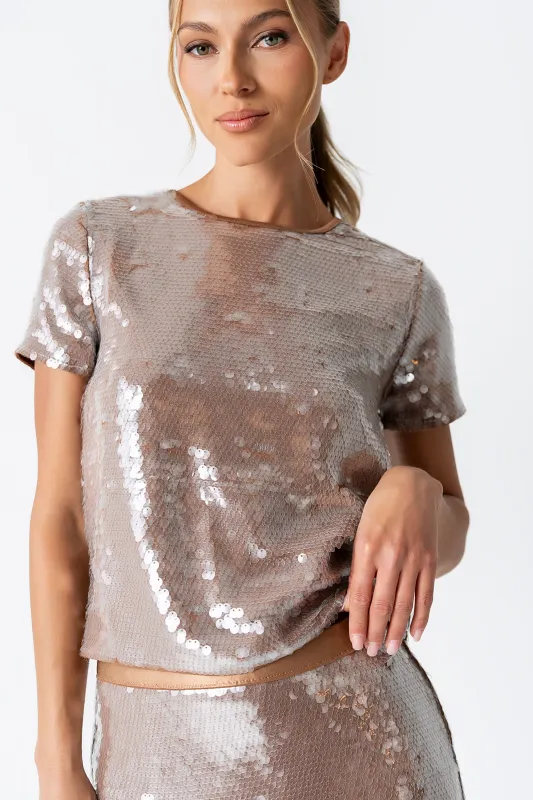 Presley Sequin Top in Tan sold by bohme