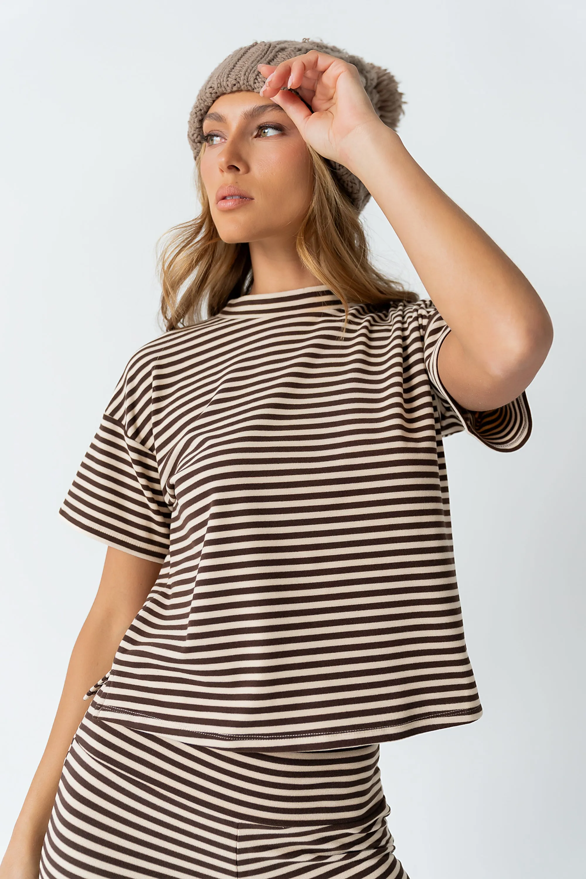 Jannet Striped Top in Brown sold by bohme