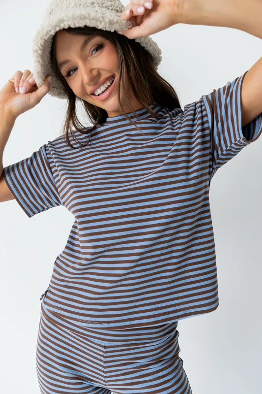 Jannet Striped Top in Blue sold by bohme